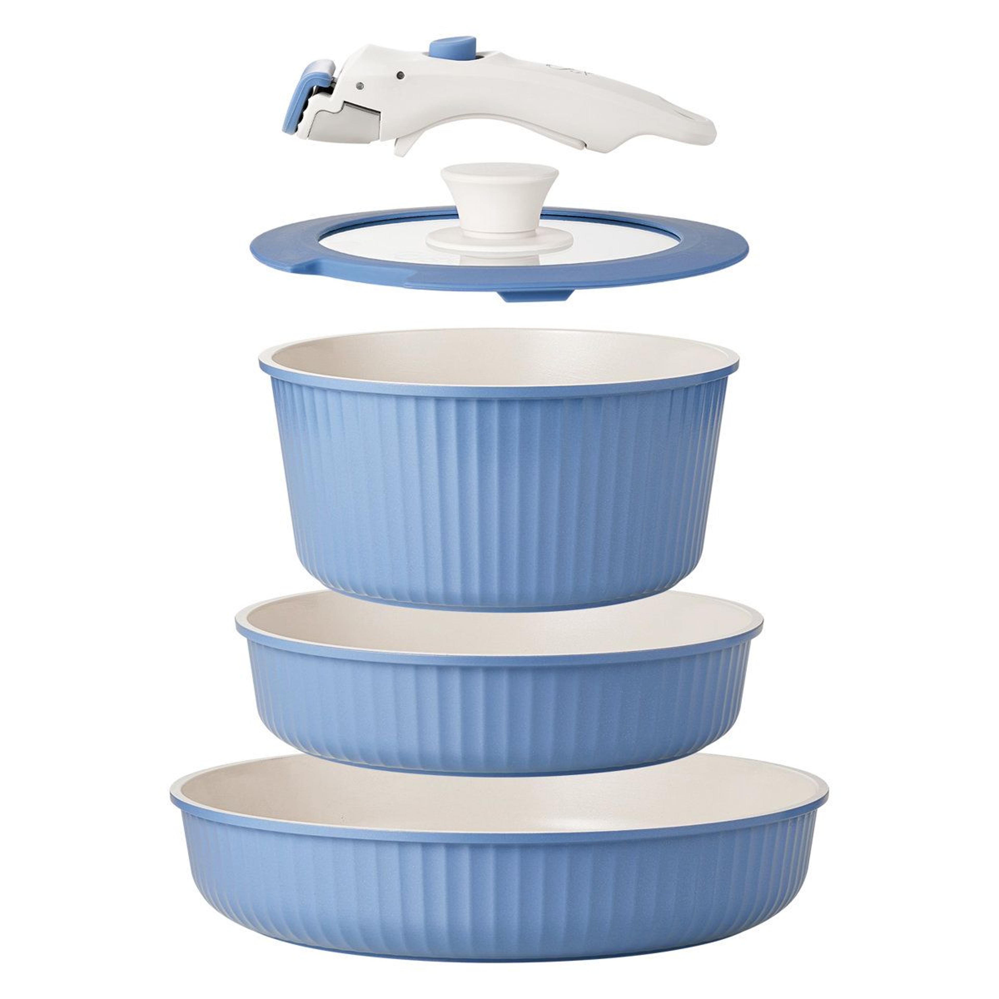 5 piece nonstick cookware set with detachable handle stackable induction pots and pans