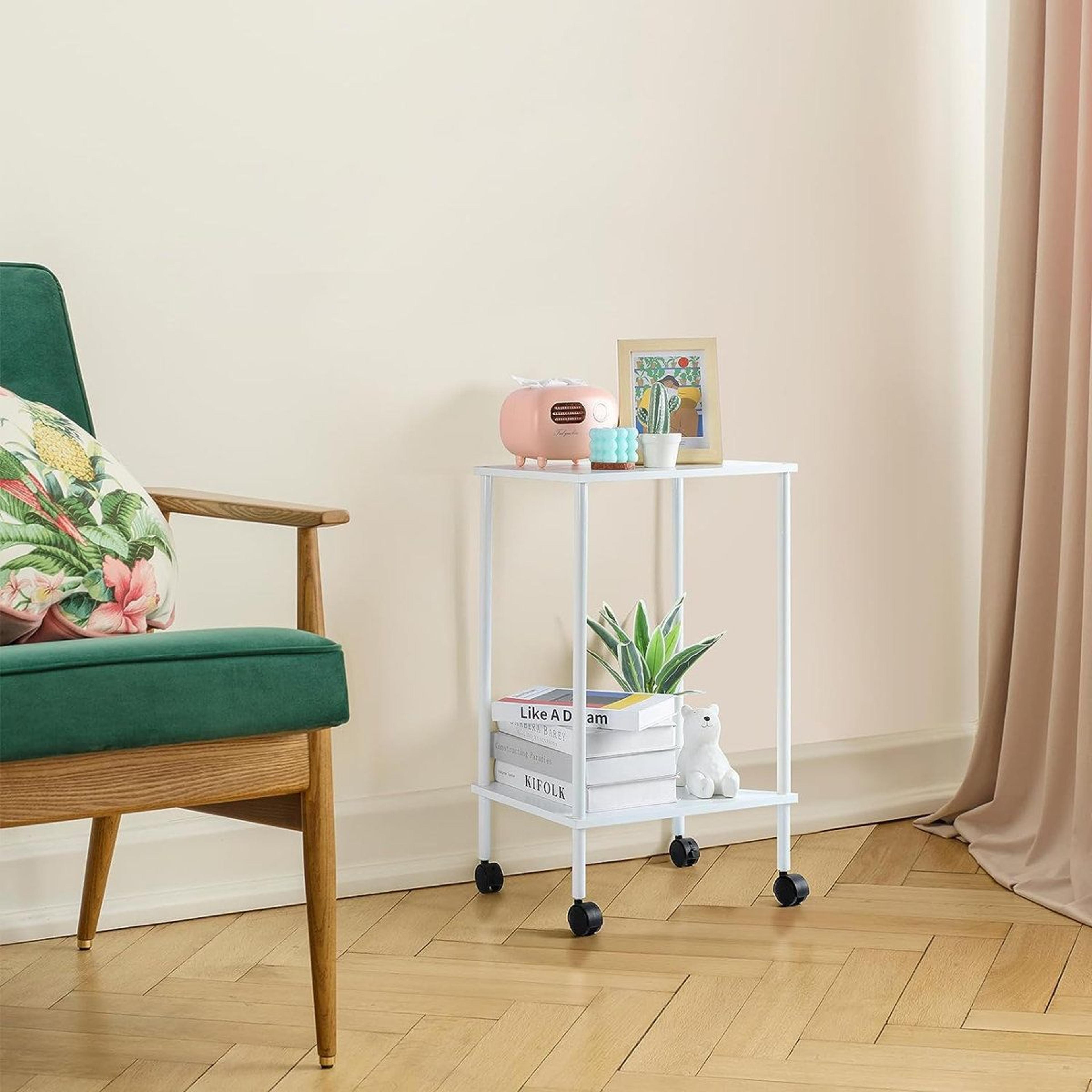 Ebern Designs Basswood Small Nightstand With Wheels And Open Shelf 3