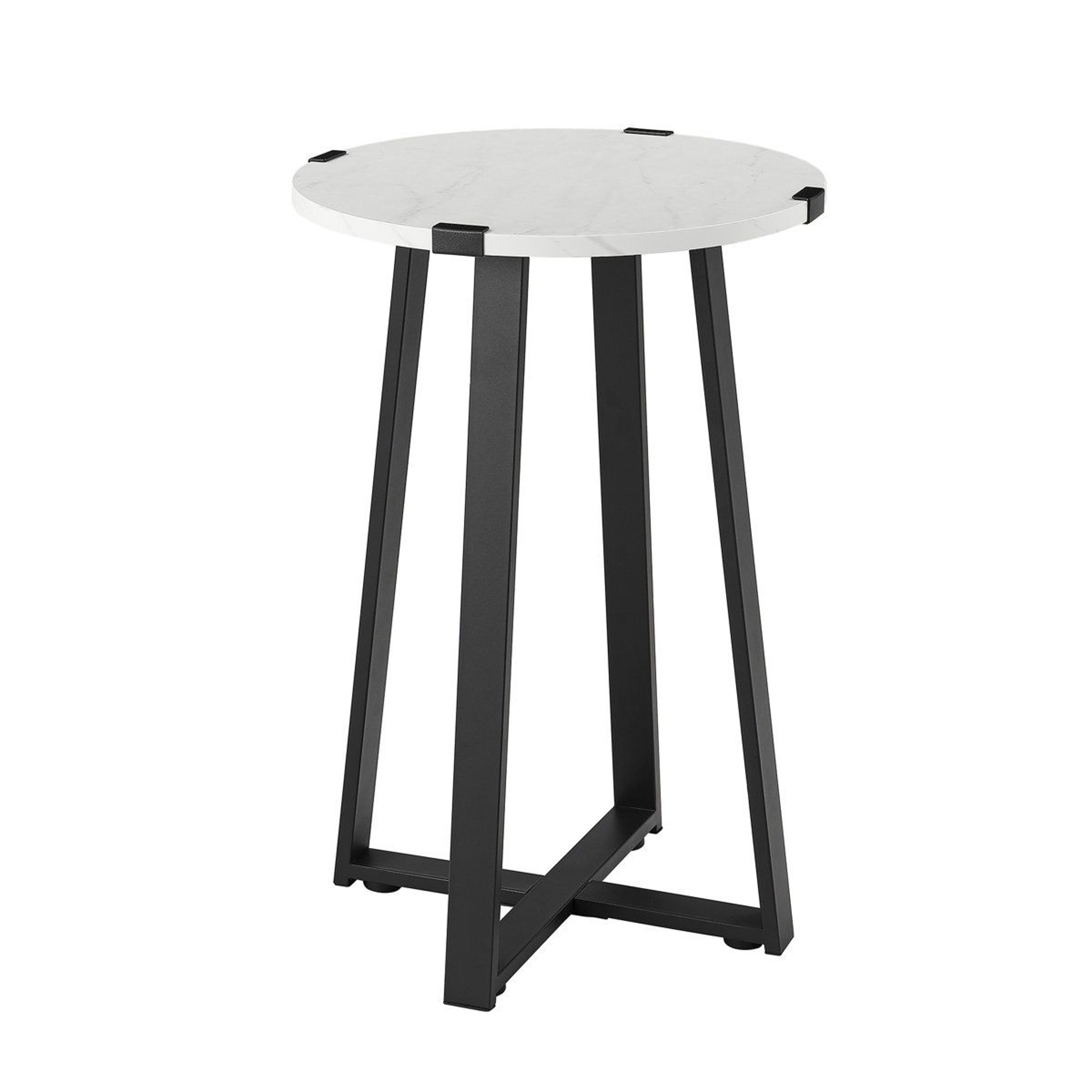 modern round side table with faux marble top and metal frame