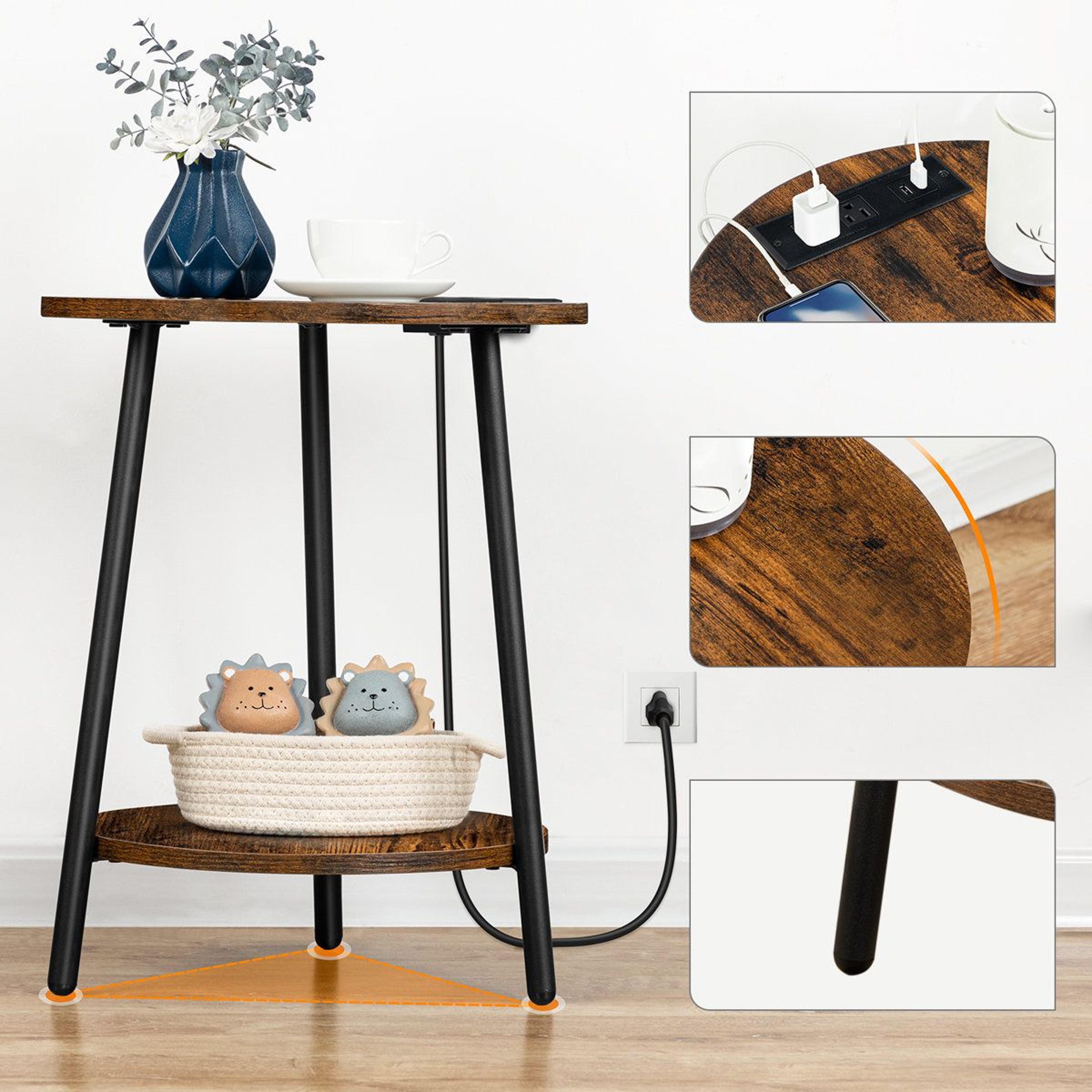 Modern Round End Table With Charging Station And Storage Shelf 1