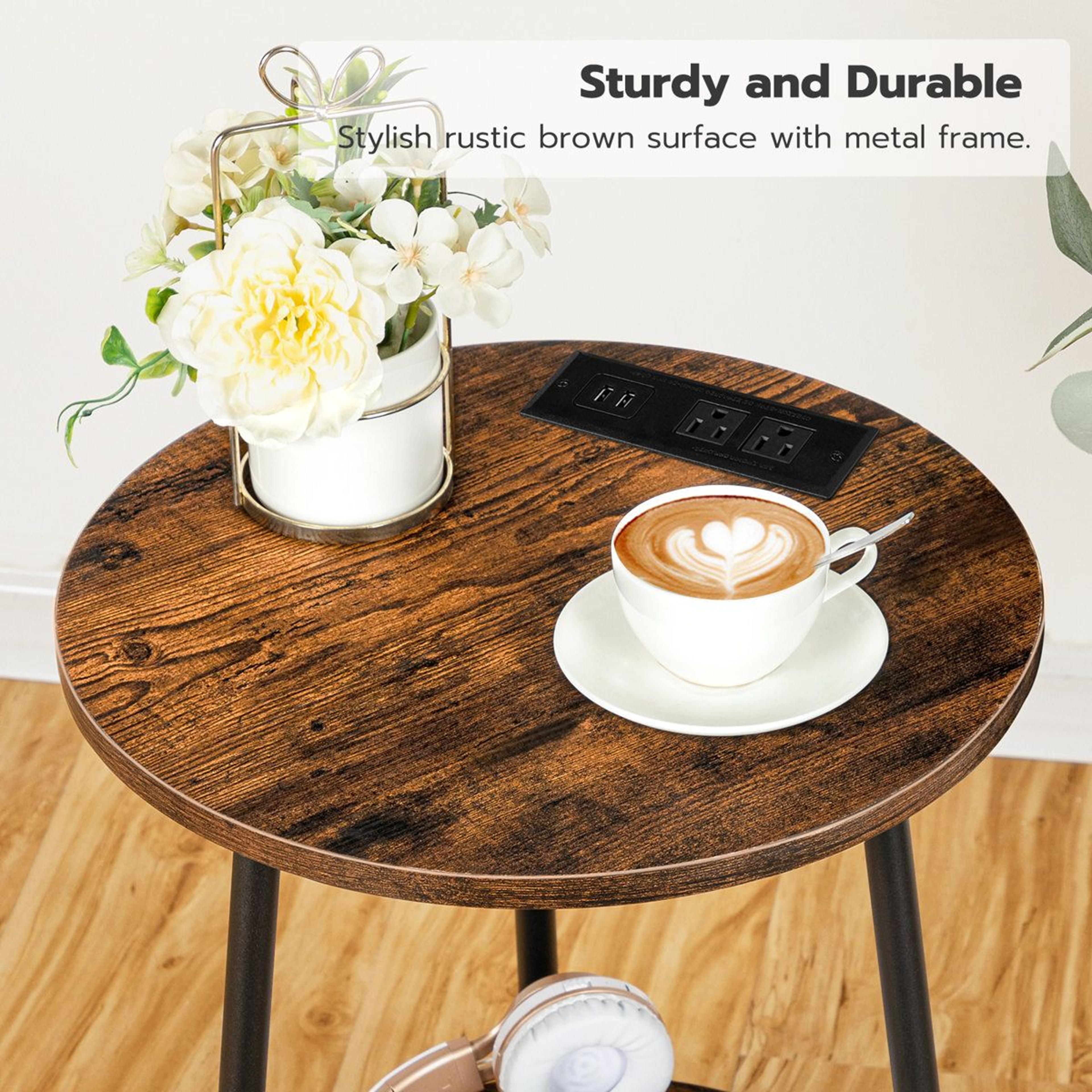 Modern Round End Table With Charging Station And Storage Shelf 3