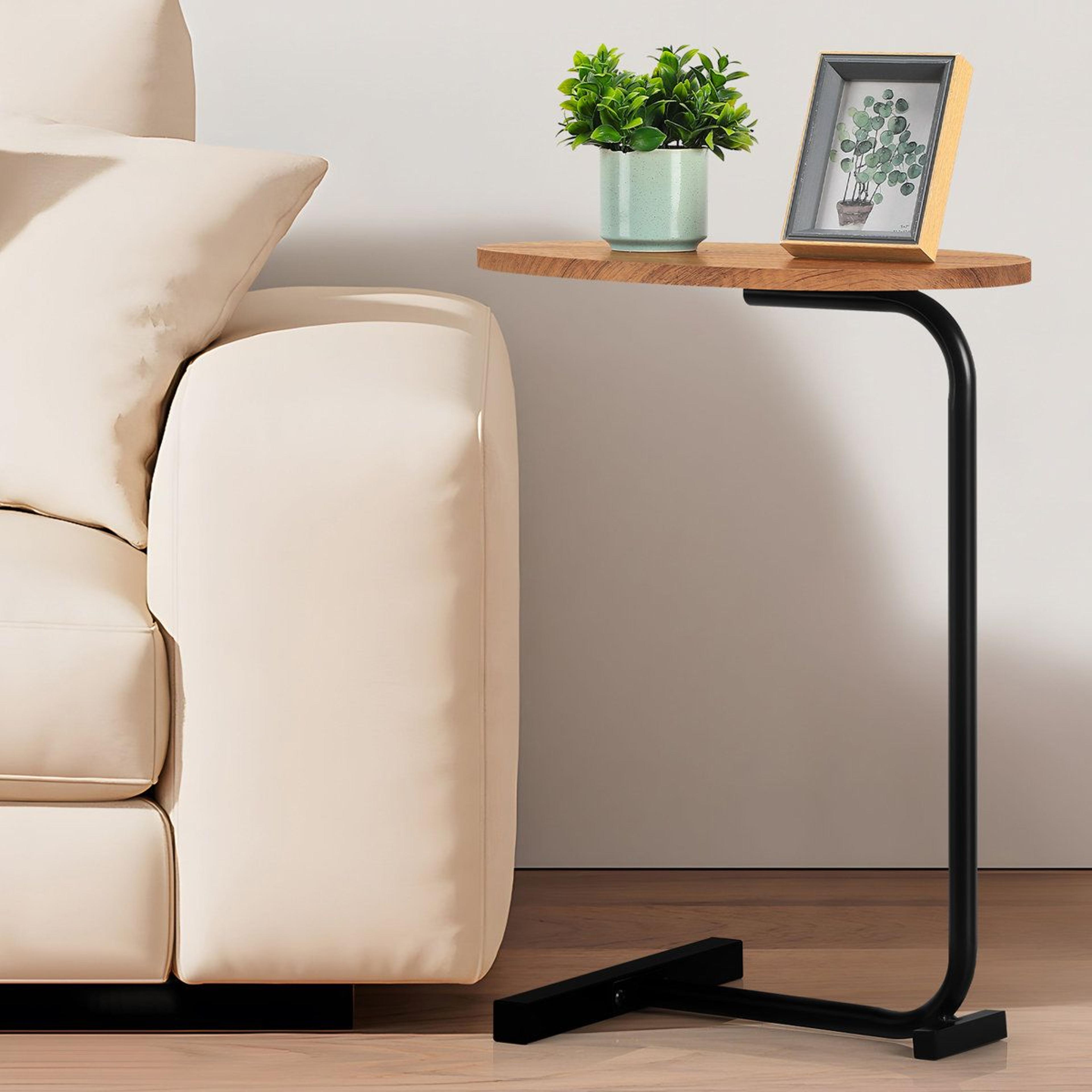 SpaceSaving C Shaped Side Table For Sofa And Bed With Brown Wood Top 3