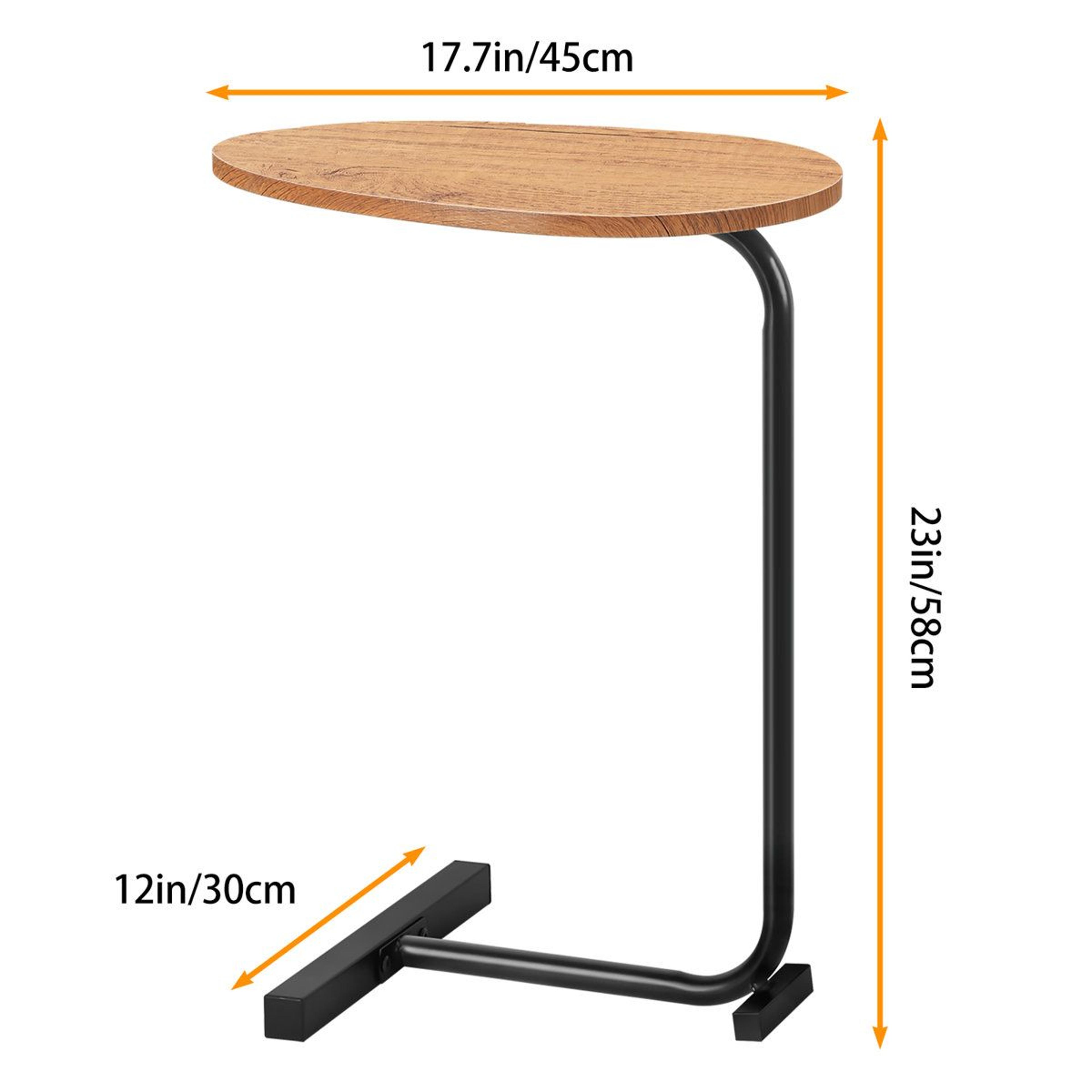SpaceSaving C Shaped Side Table For Sofa And Bed With Brown Wood Top 4