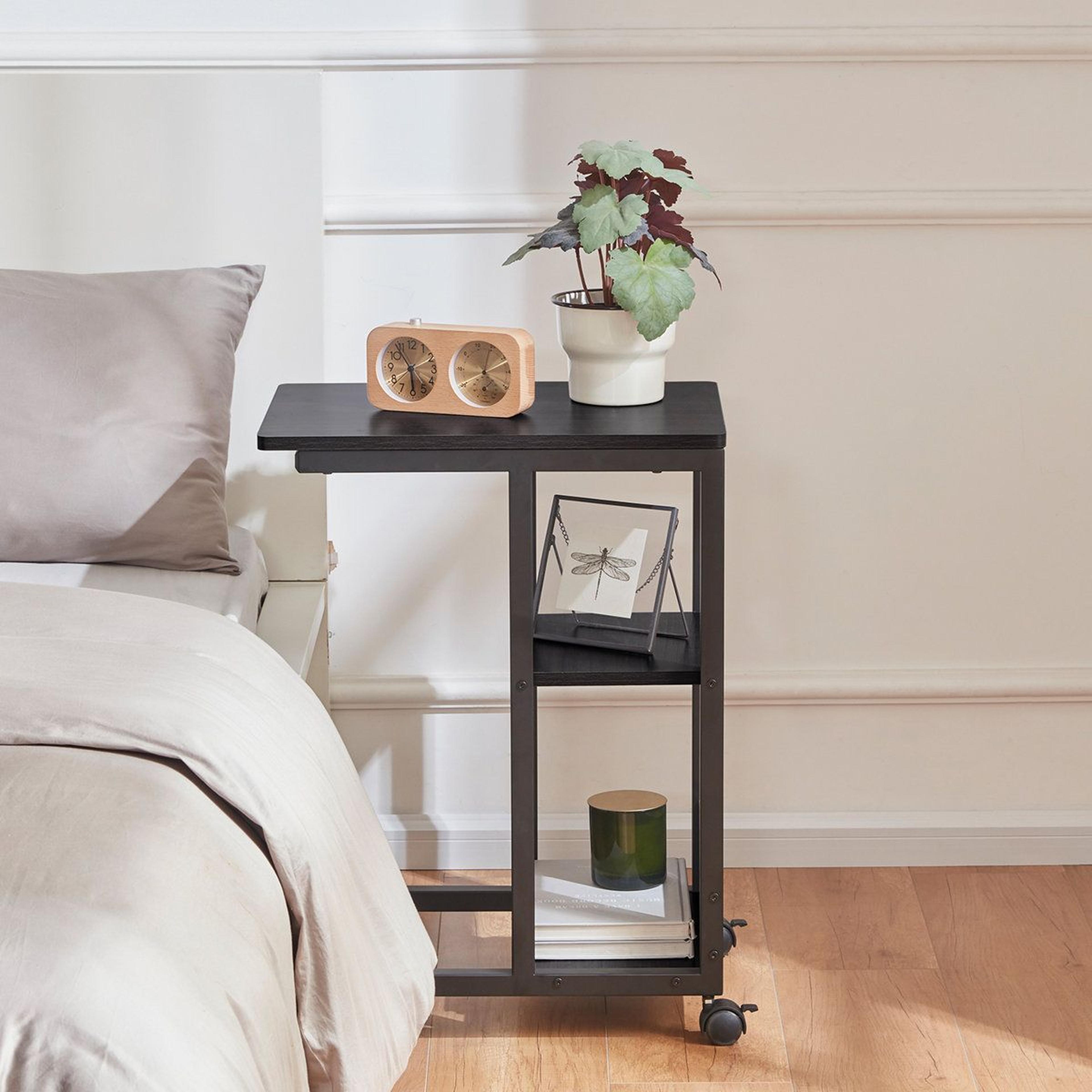 rolling c shaped side table with wheels for sofa and laptop
