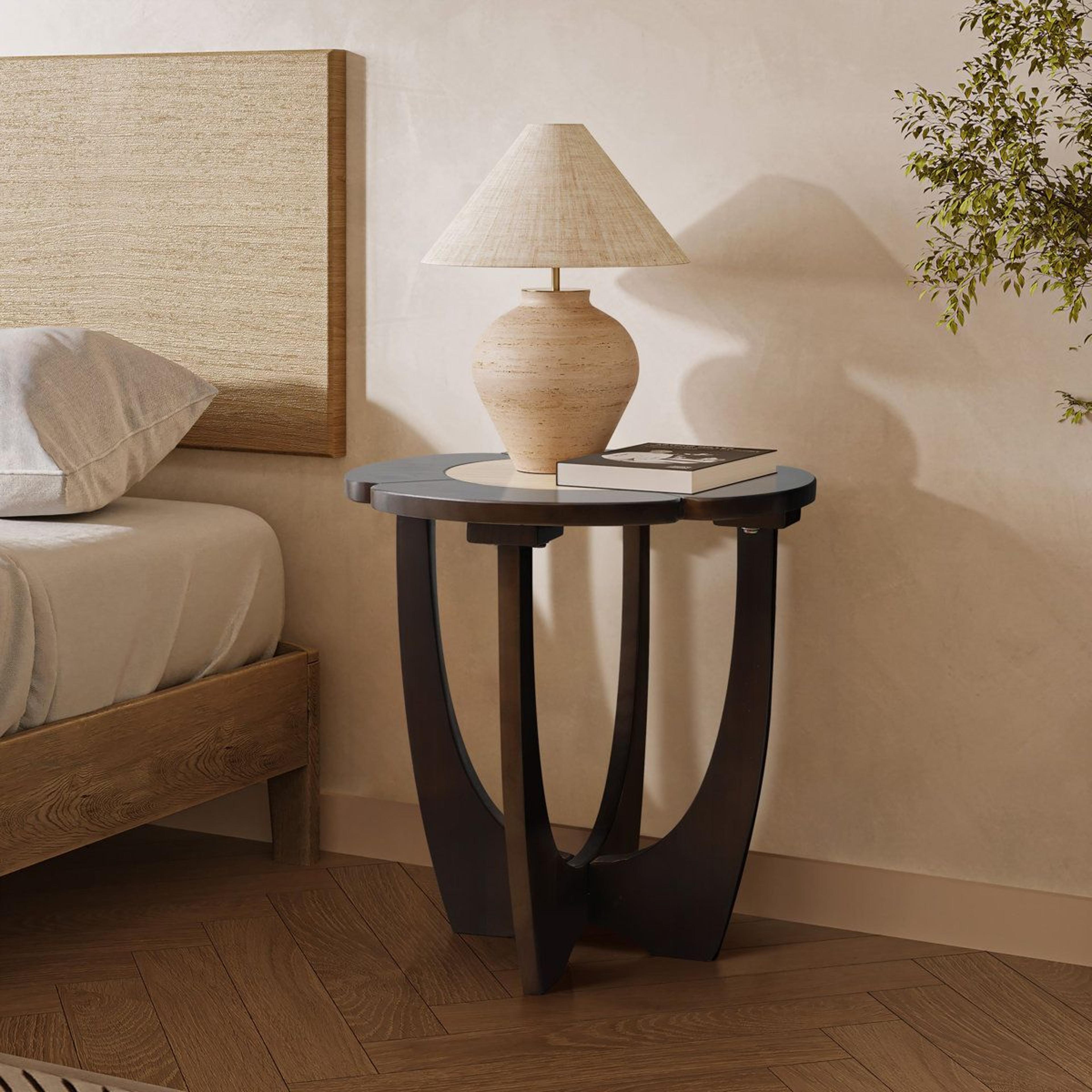 Petal Sculptural Solid Wood Side Table Modern Round End Table 5