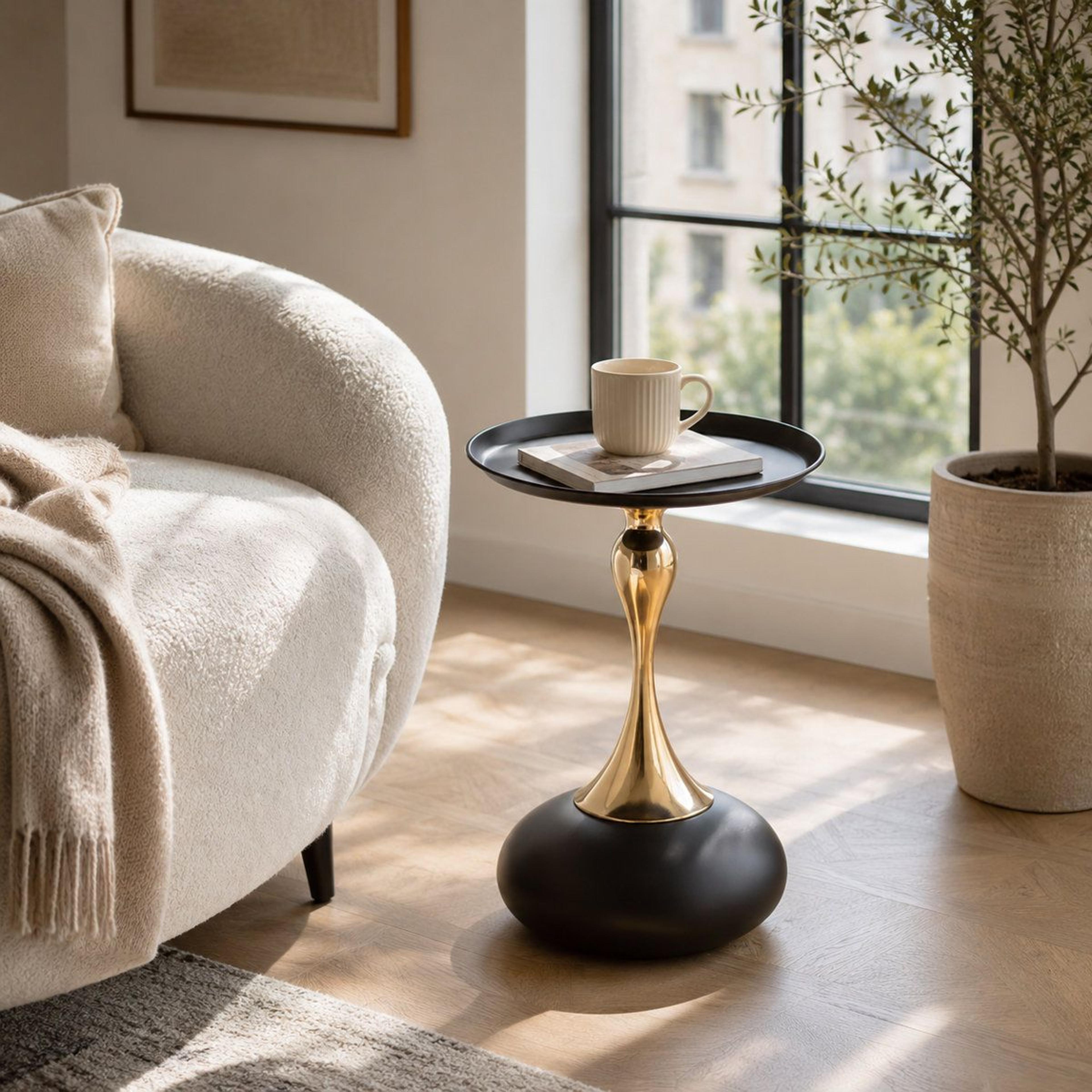 modern round tray top pedestal end table for small spaces