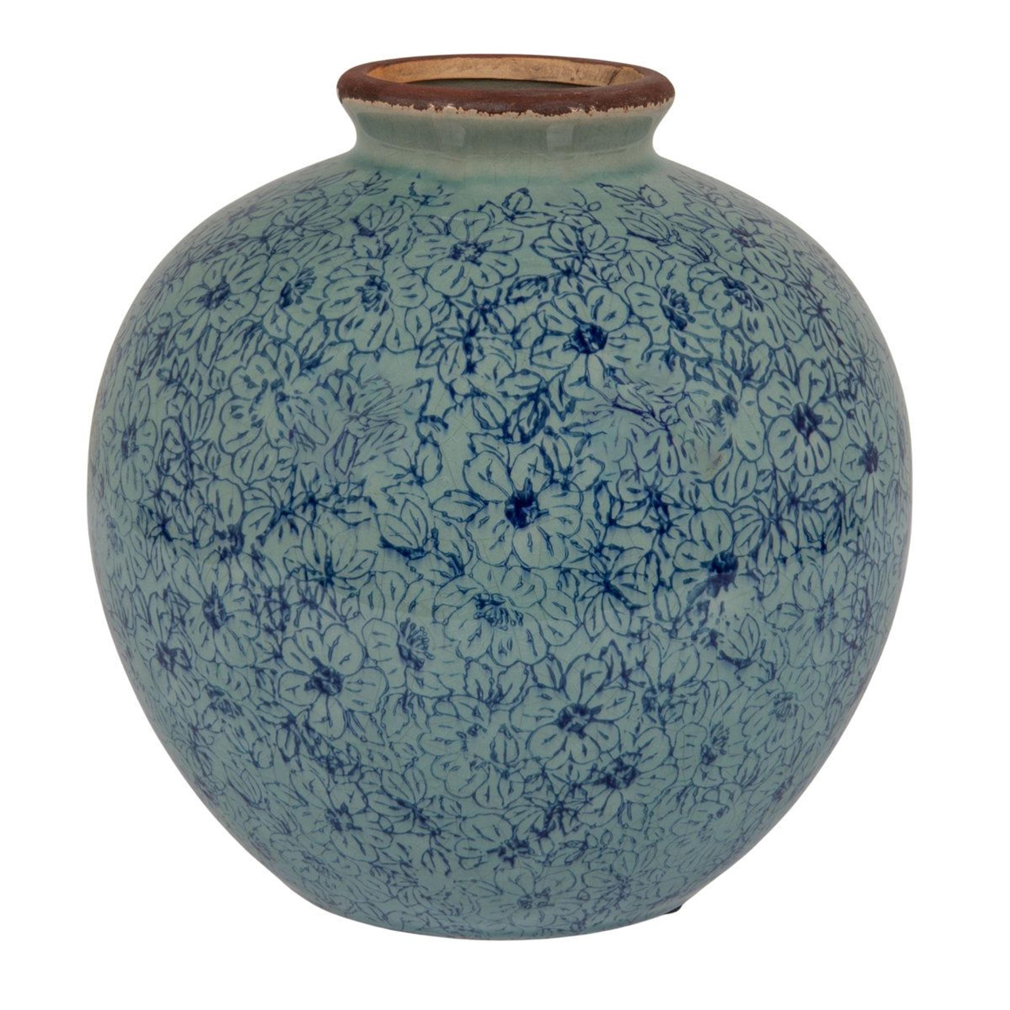 Dolohov Round Terracotta Vase With Floral Transferware Pattern 2