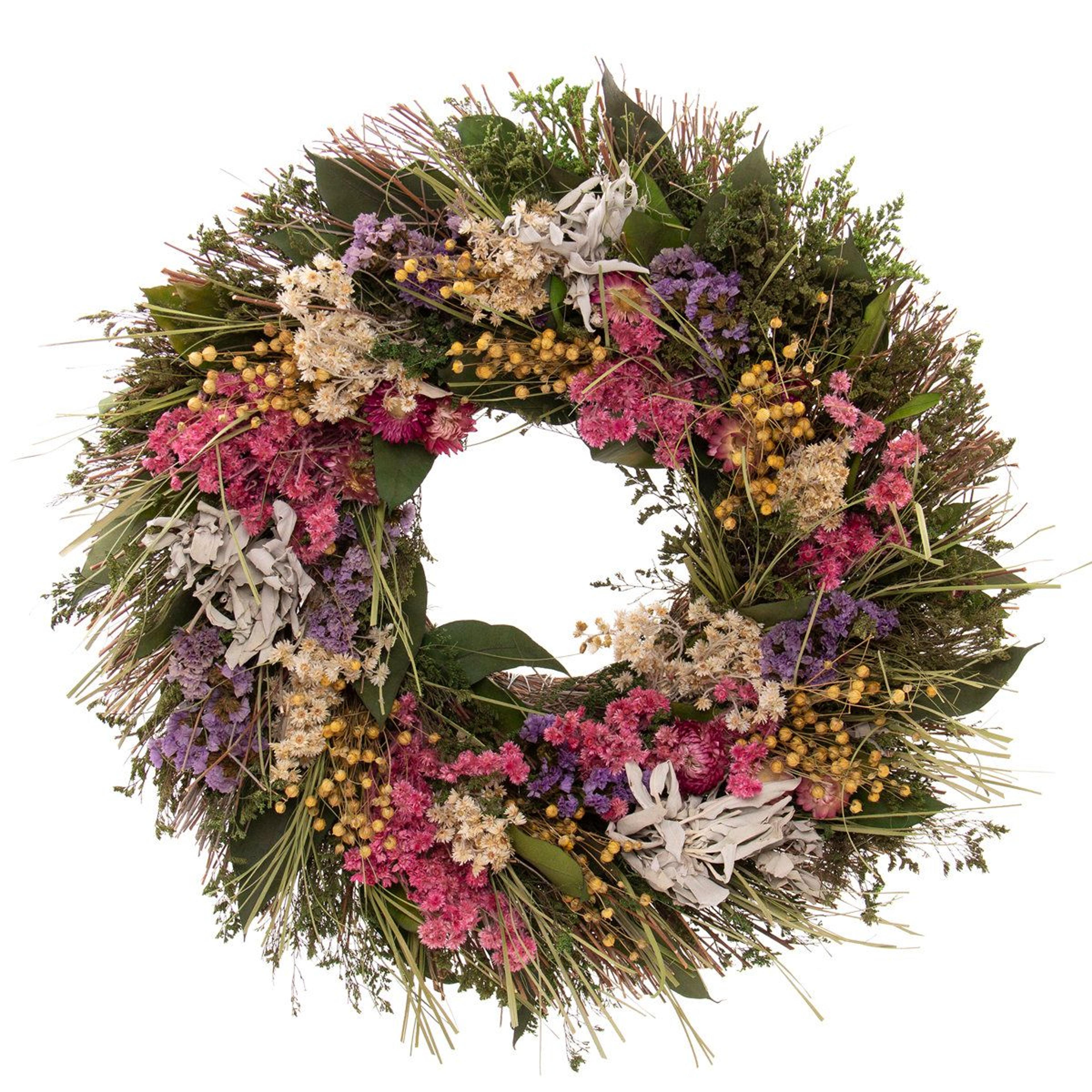 handmade dried sage and eucalyptus wreath 19 inch spring floral wall decor