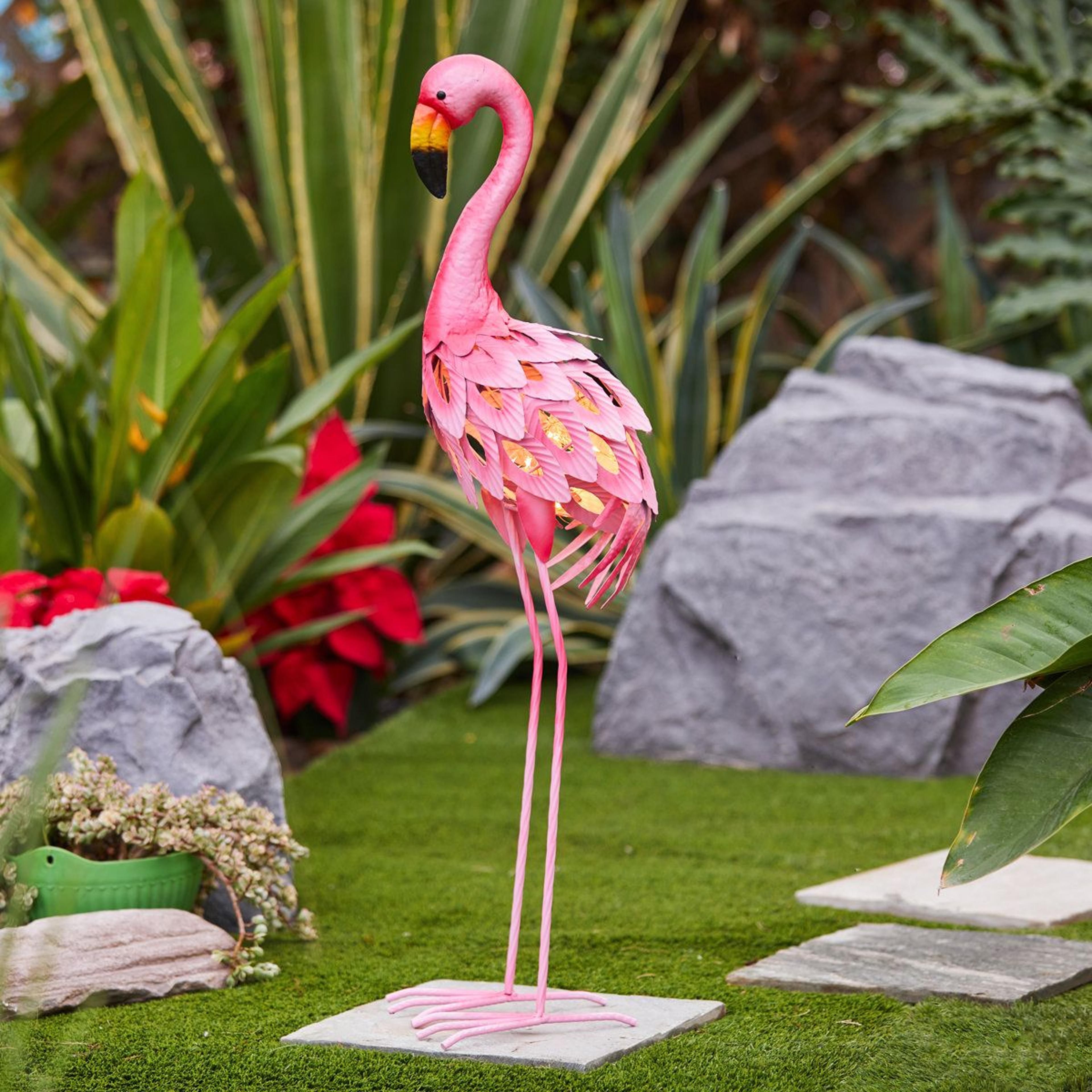 Finck Solar Flamingo Garden Statue For Tropical Yard Art And Pathway Decor 7