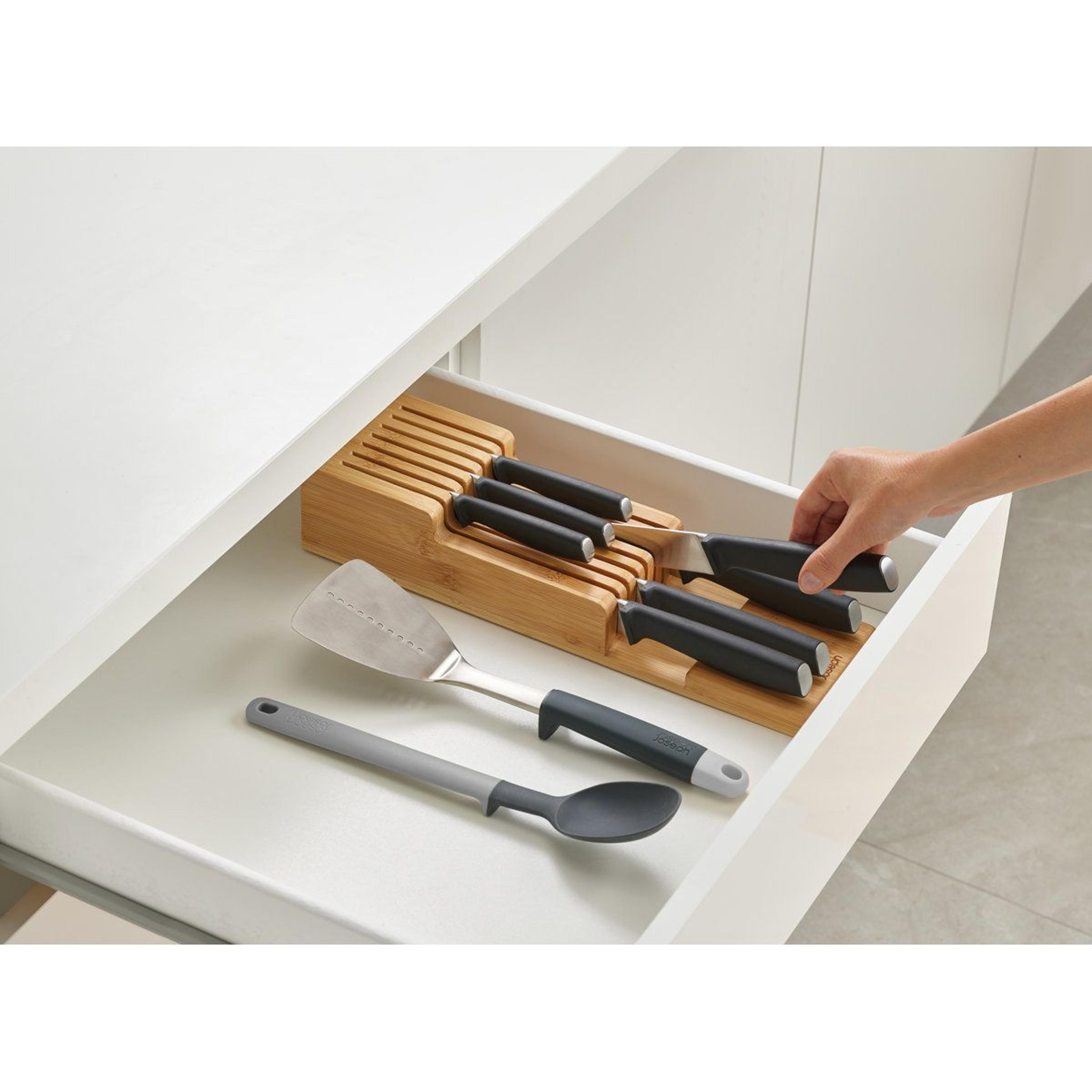Bamboo 2Tier Kitchen Drawer Organizer Compact Bamboo Knife Block For Safe In Drawer Storage 2