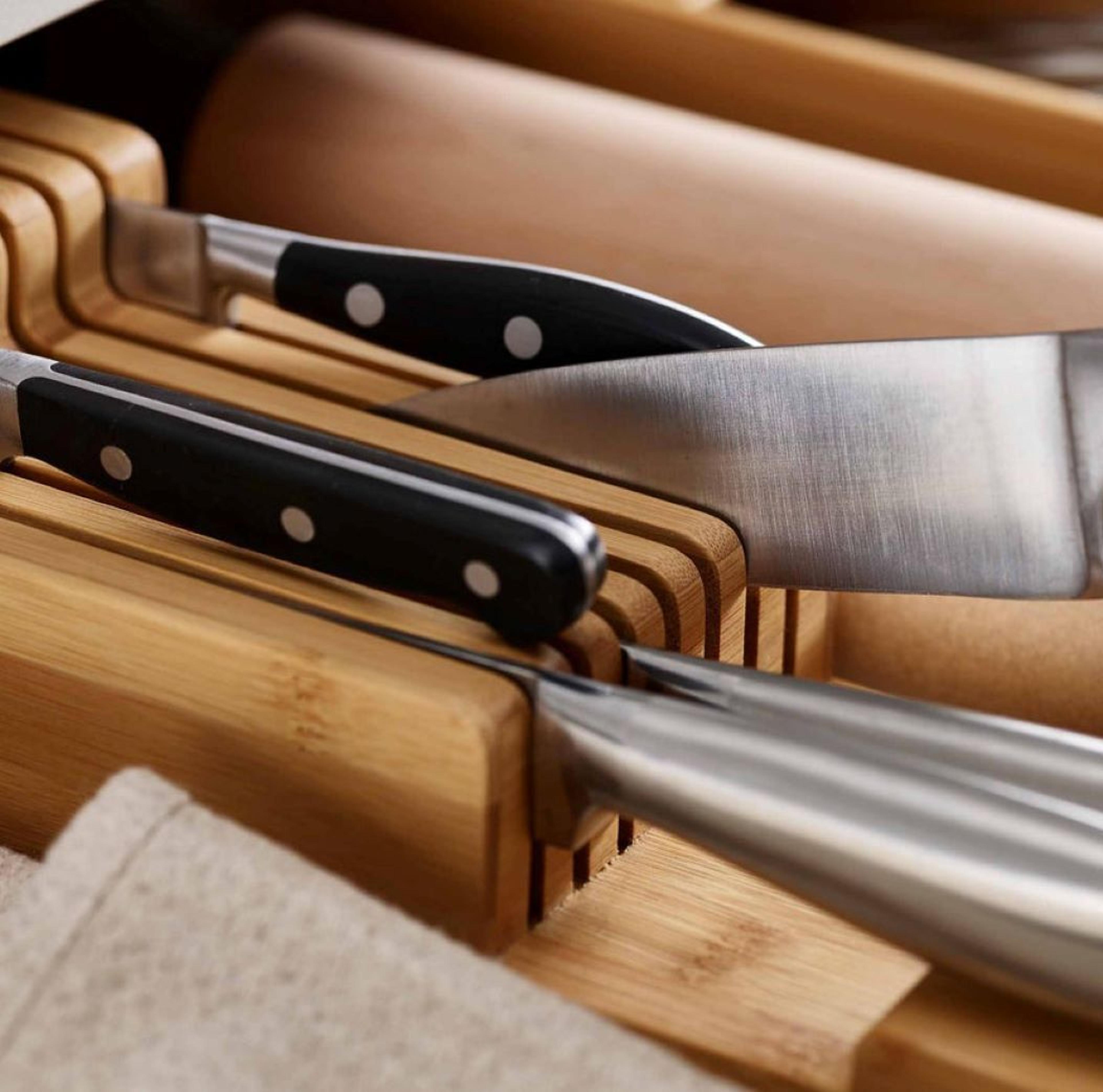 Bamboo 2Tier Kitchen Drawer Organizer Compact Bamboo Knife Block For Safe In Drawer Storage 7