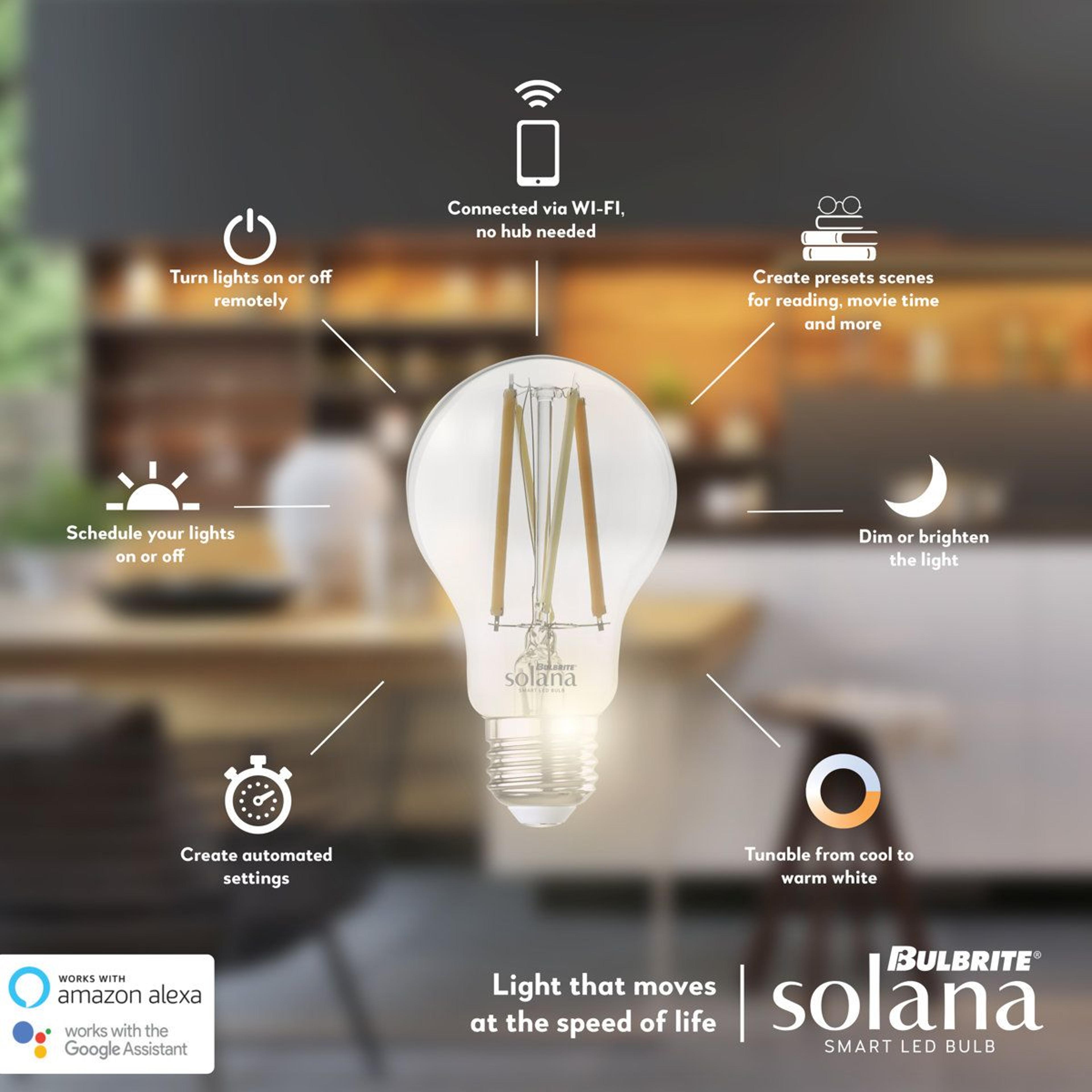 Smart A19 LED Light Bulbs Dimmable Tunable White WiFi Enabled Edison Filament Set Of 2 1