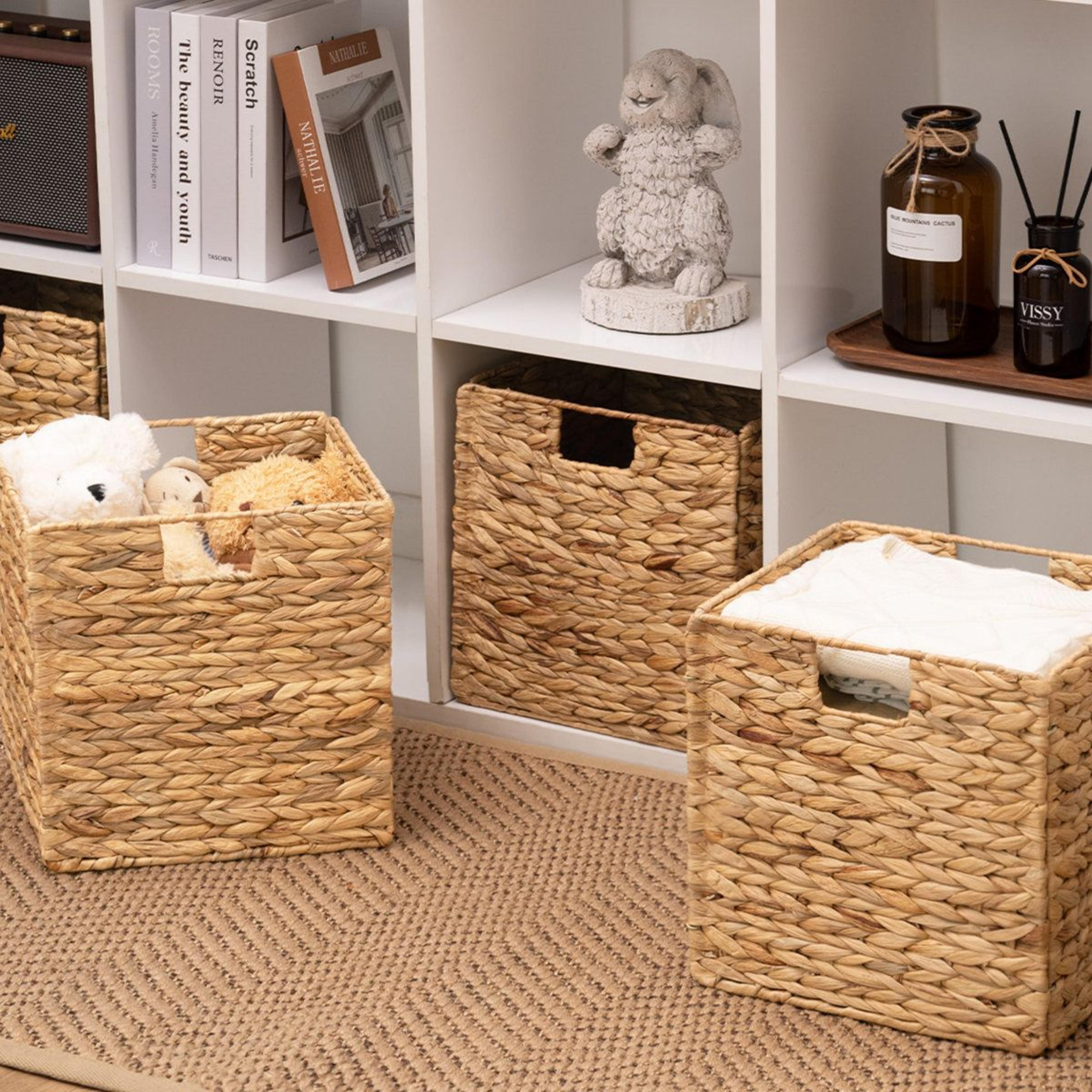 Handwoven Water Hyacinth Storage Baskets With Liners Sustainable Cube Organizer Set 2Piece 6