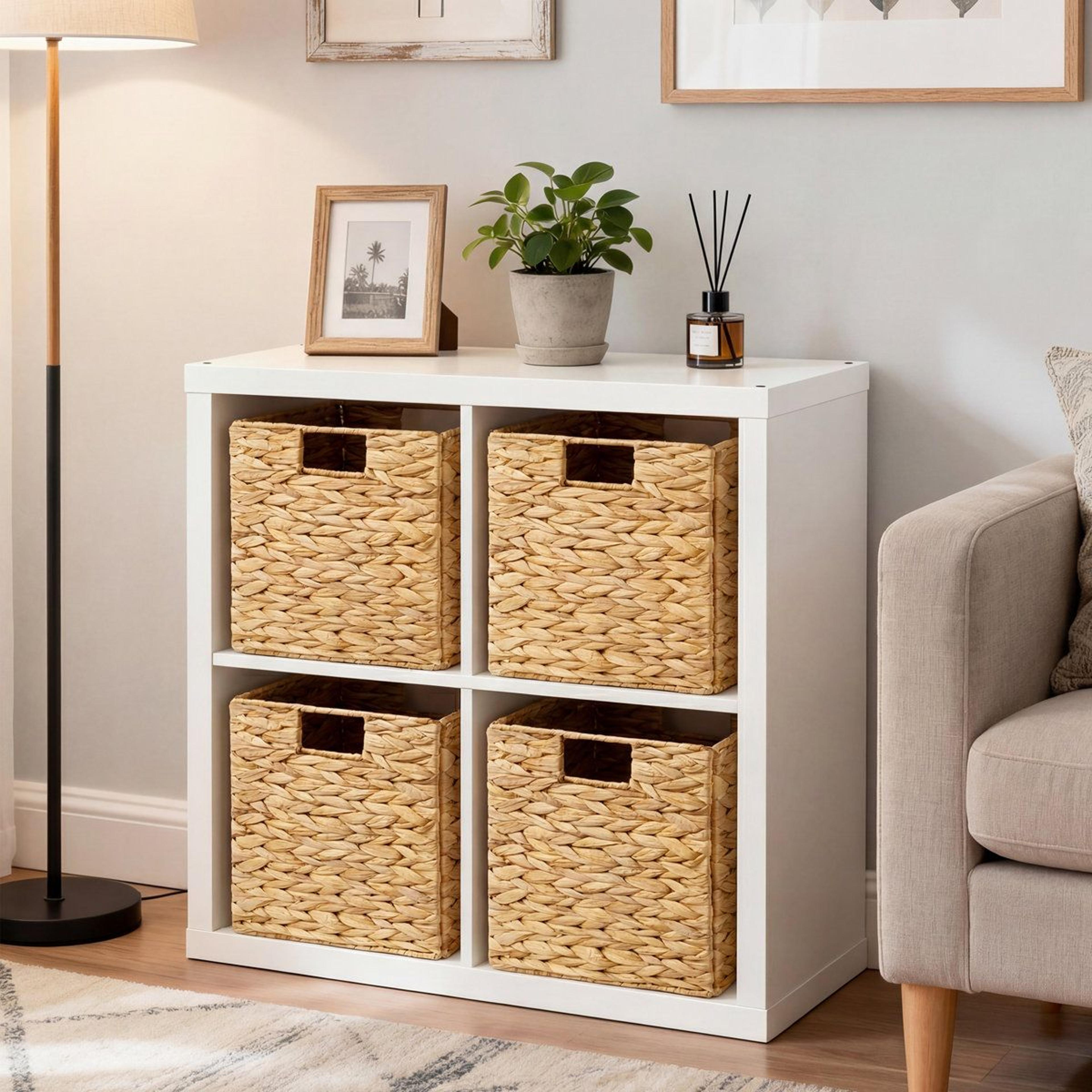 Handwoven Water Hyacinth Storage Baskets With Liners Sustainable Cube Organizer Set 2Piece 8