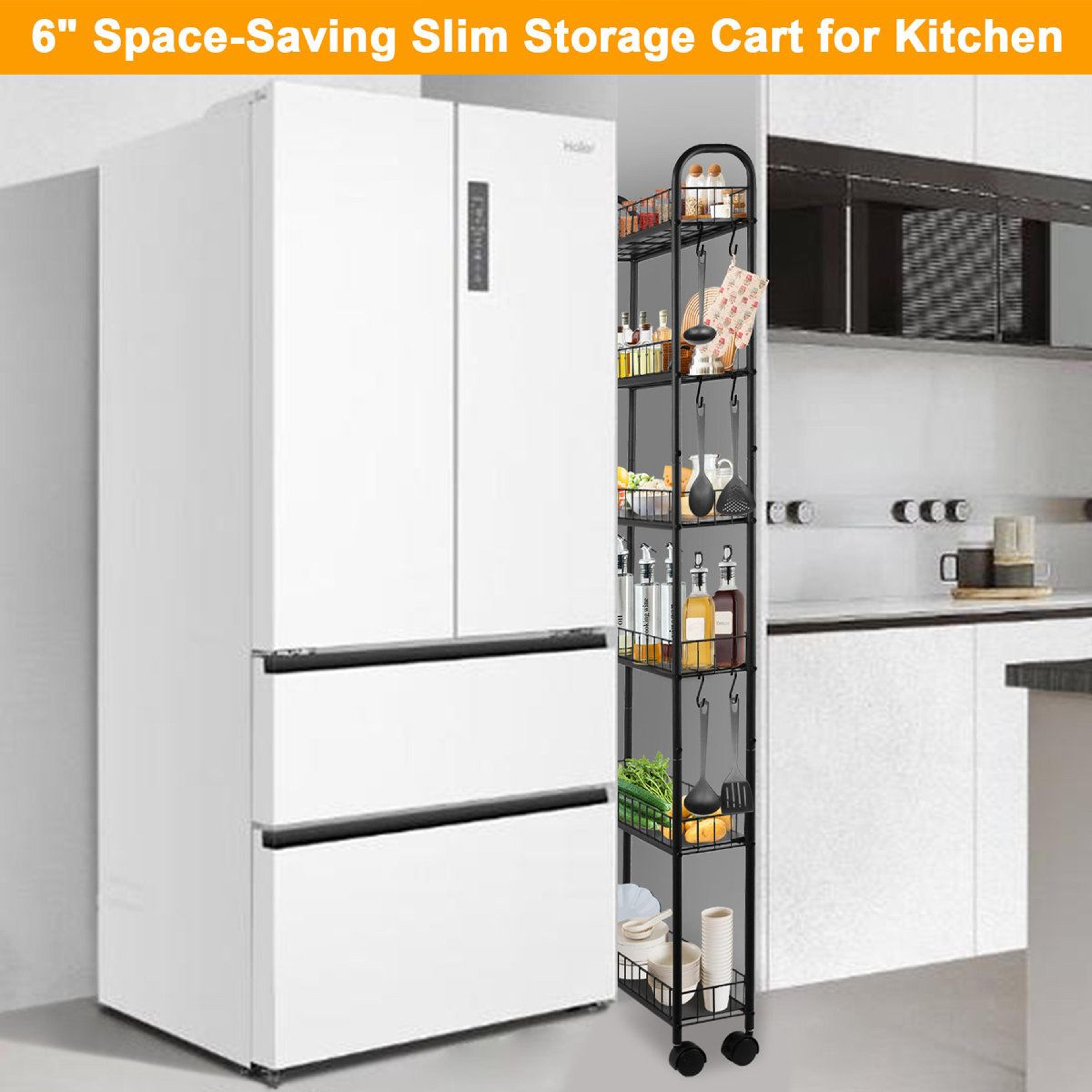 6 Tier Rolling Storage Cart Narrow Metal Utility Shelf For Pantry Kitchen And Bathroom Organization 6