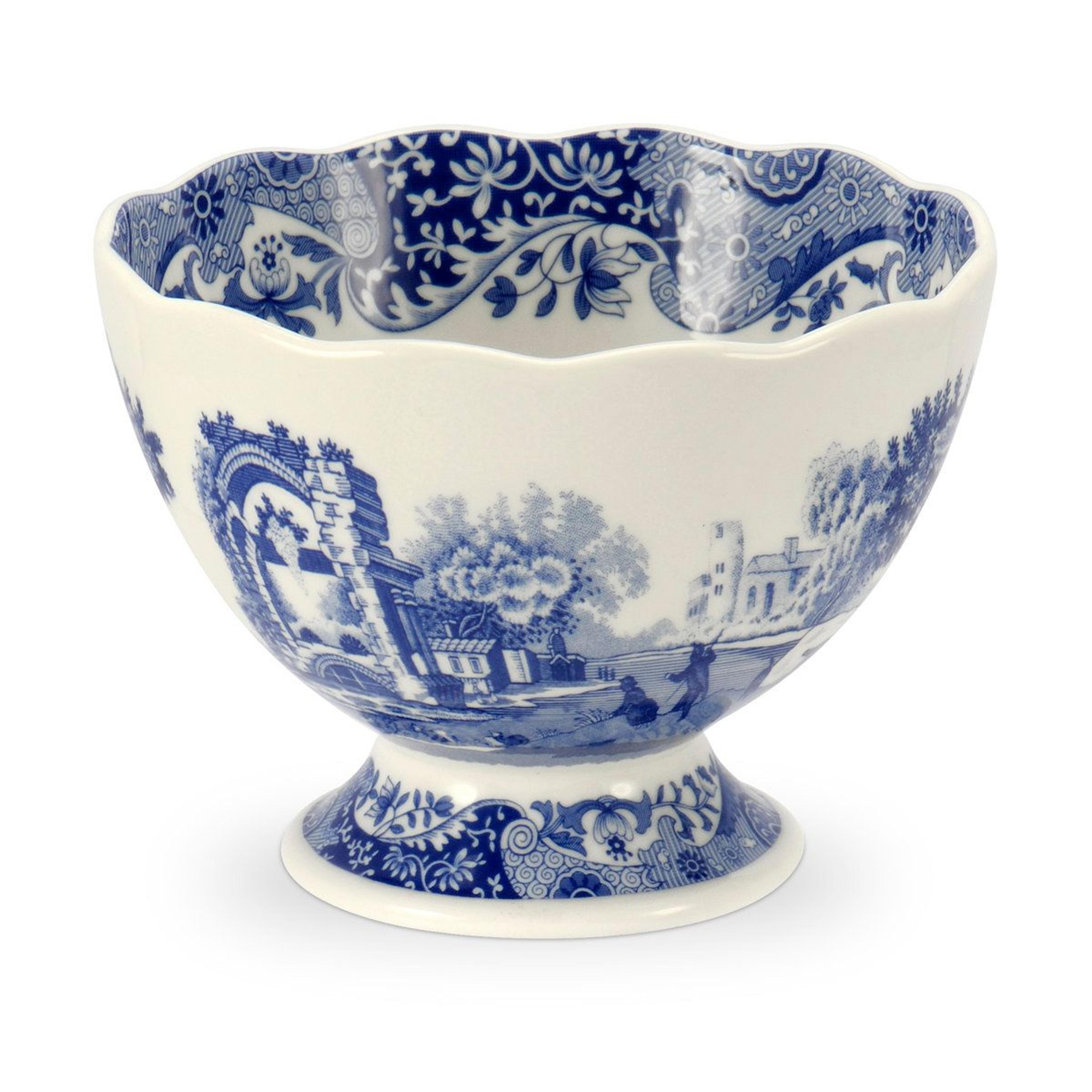 spode blue italian footed bowl 4.75" classic porcelain serving bowl & elegant fine china tableware