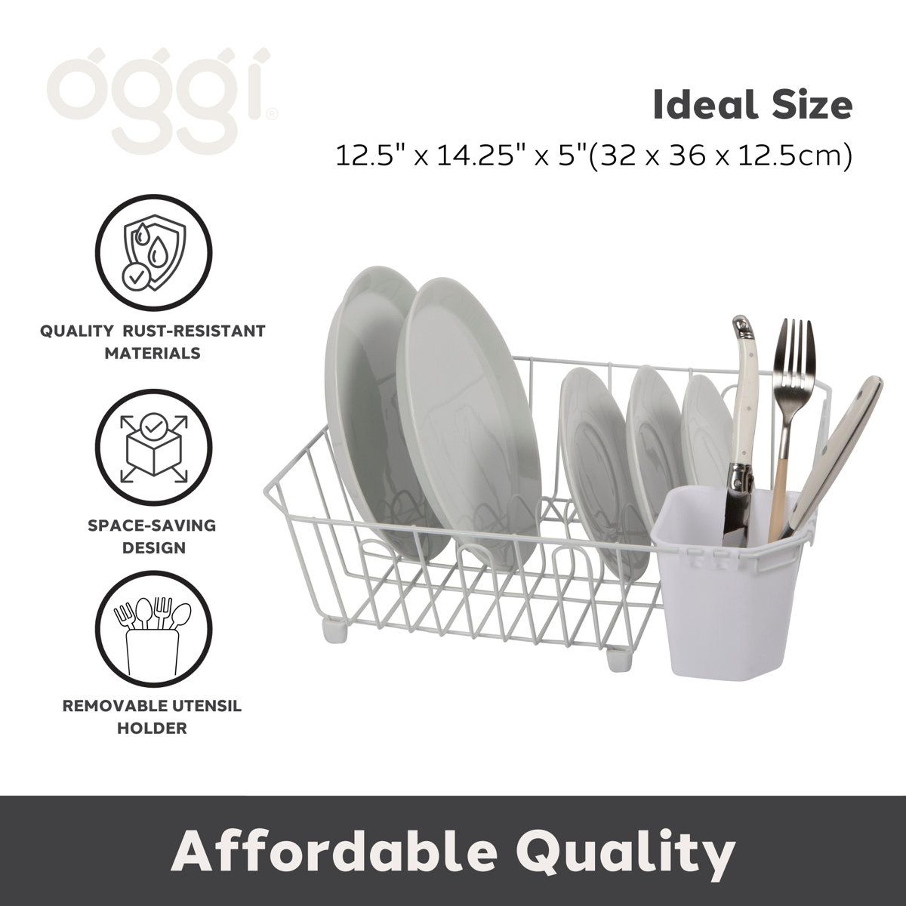 Compact White Metal Dish Drying Rack With Utensil Caddy SpaceSaving Kitchen Countertop Dish Drainer 2