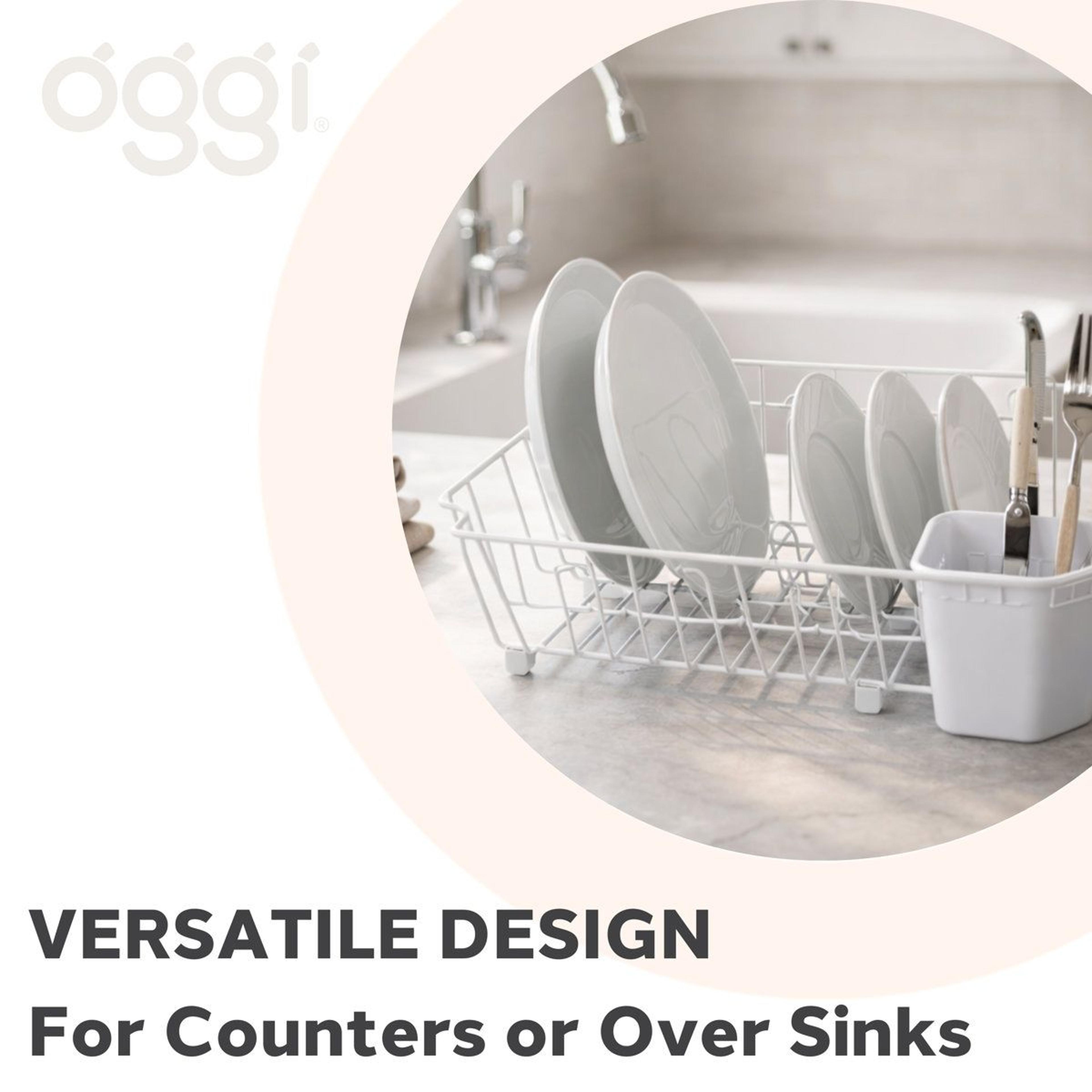 Compact White Metal Dish Drying Rack With Utensil Caddy SpaceSaving Kitchen Countertop Dish Drainer 4