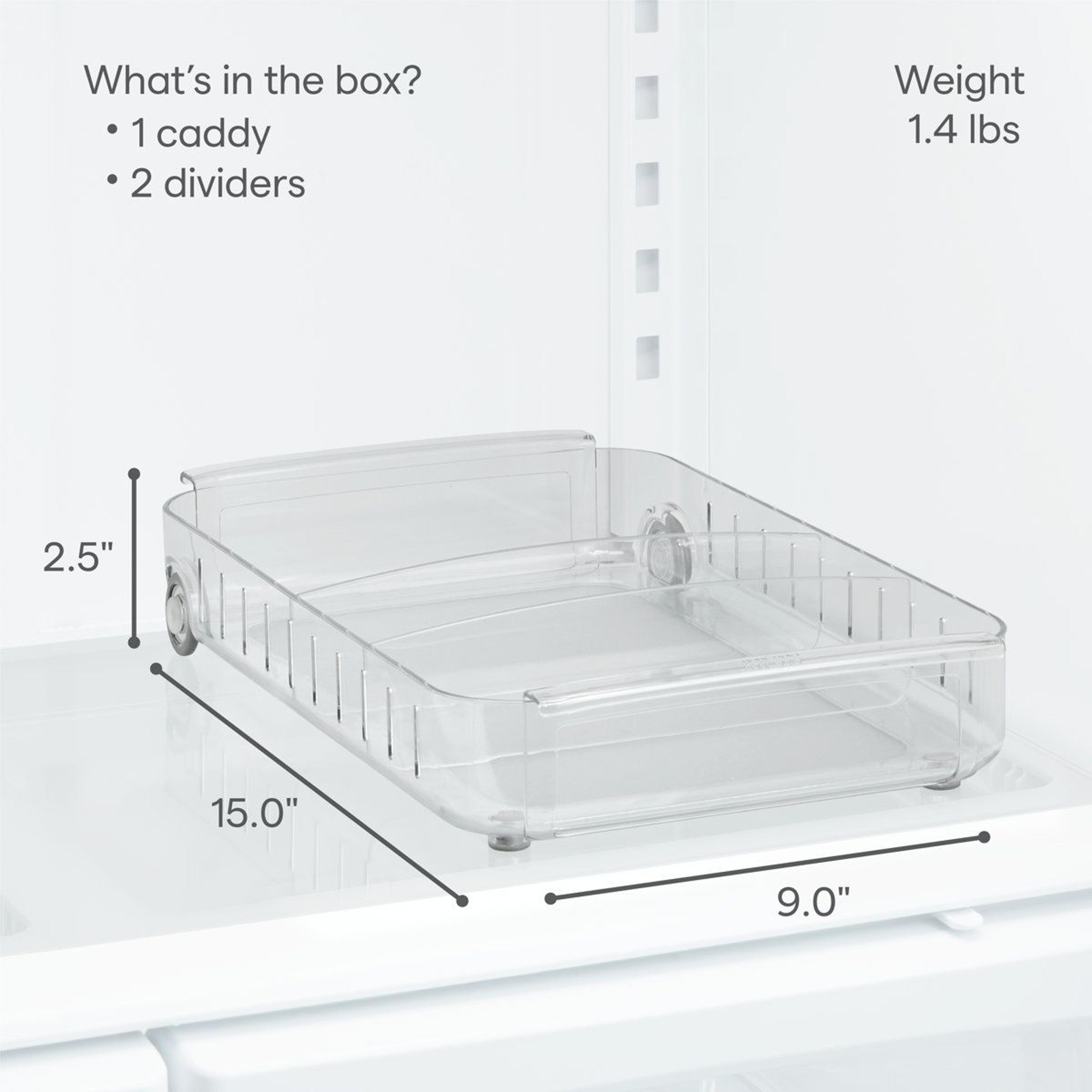 RollOut Rolling Fridge Caddy Adjustable Fridge Organizer  Refrigerator Storage Bin 9 X 15 5