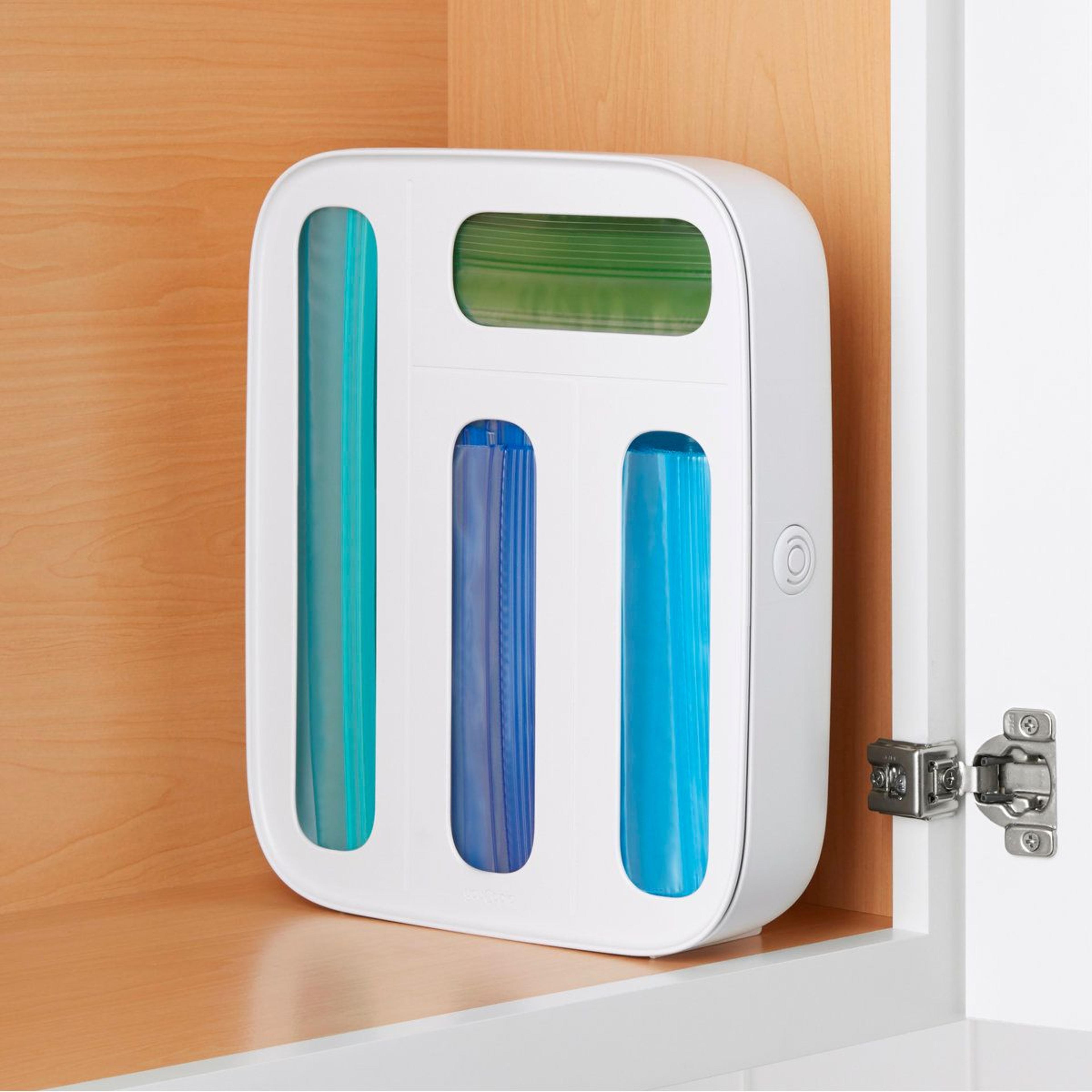 4-slot food bag dispenser & kitchen drawer organizer for sandwich, snack, and gallon bags