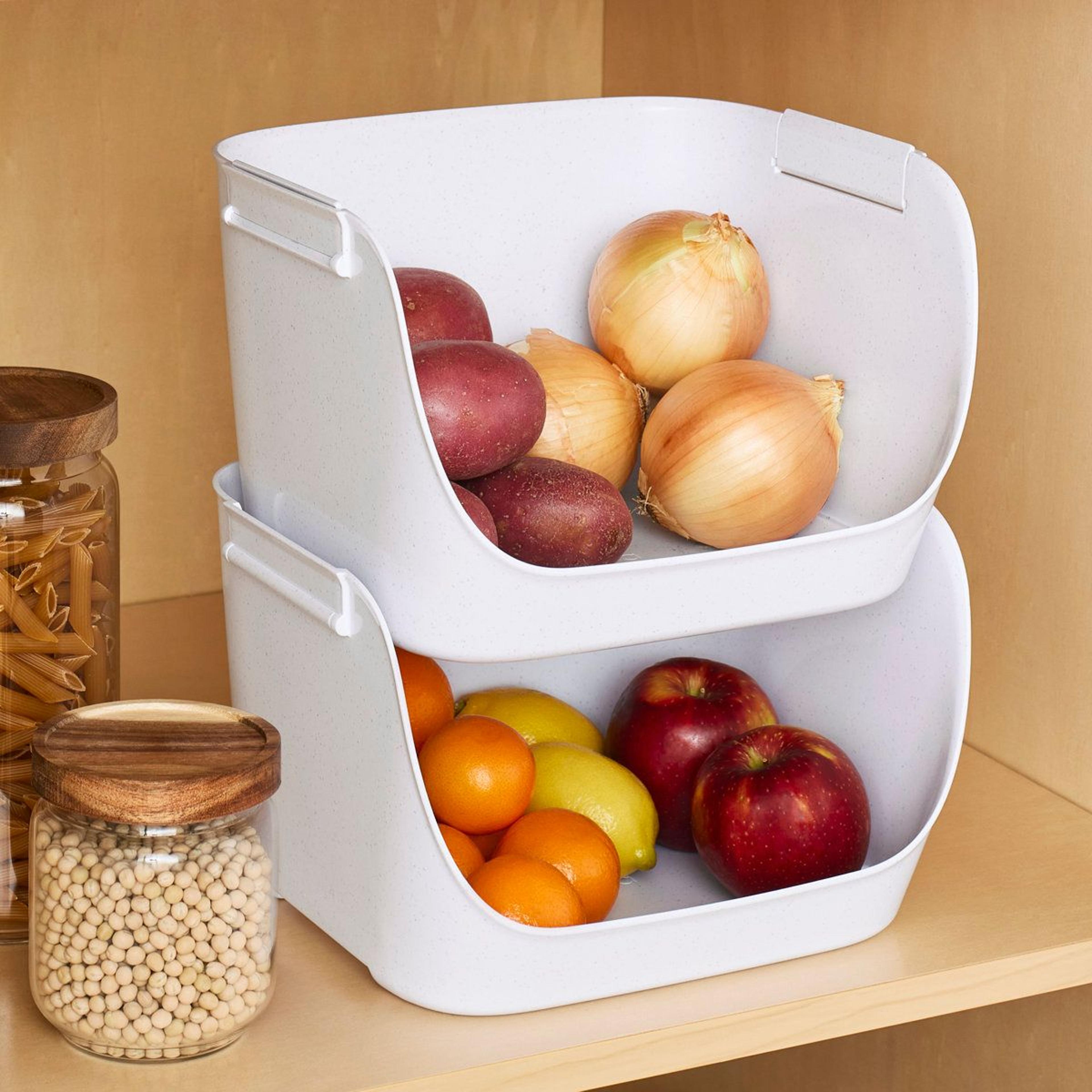 stacking pantry organizers, 2-pack stackable storage bins for kitchen cabinet and pantry organization