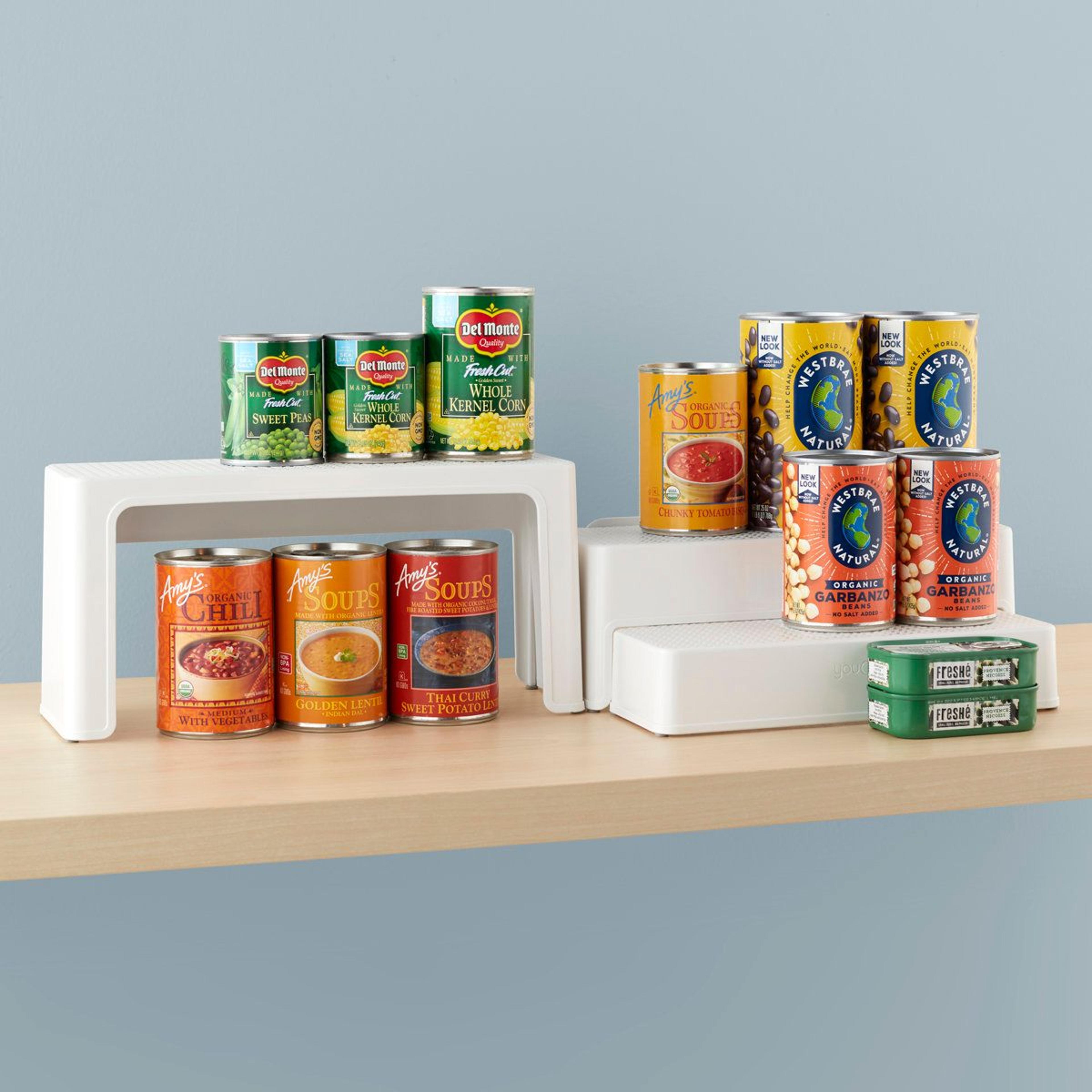 expandable pantry can organizer and tiered cabinet storage rack