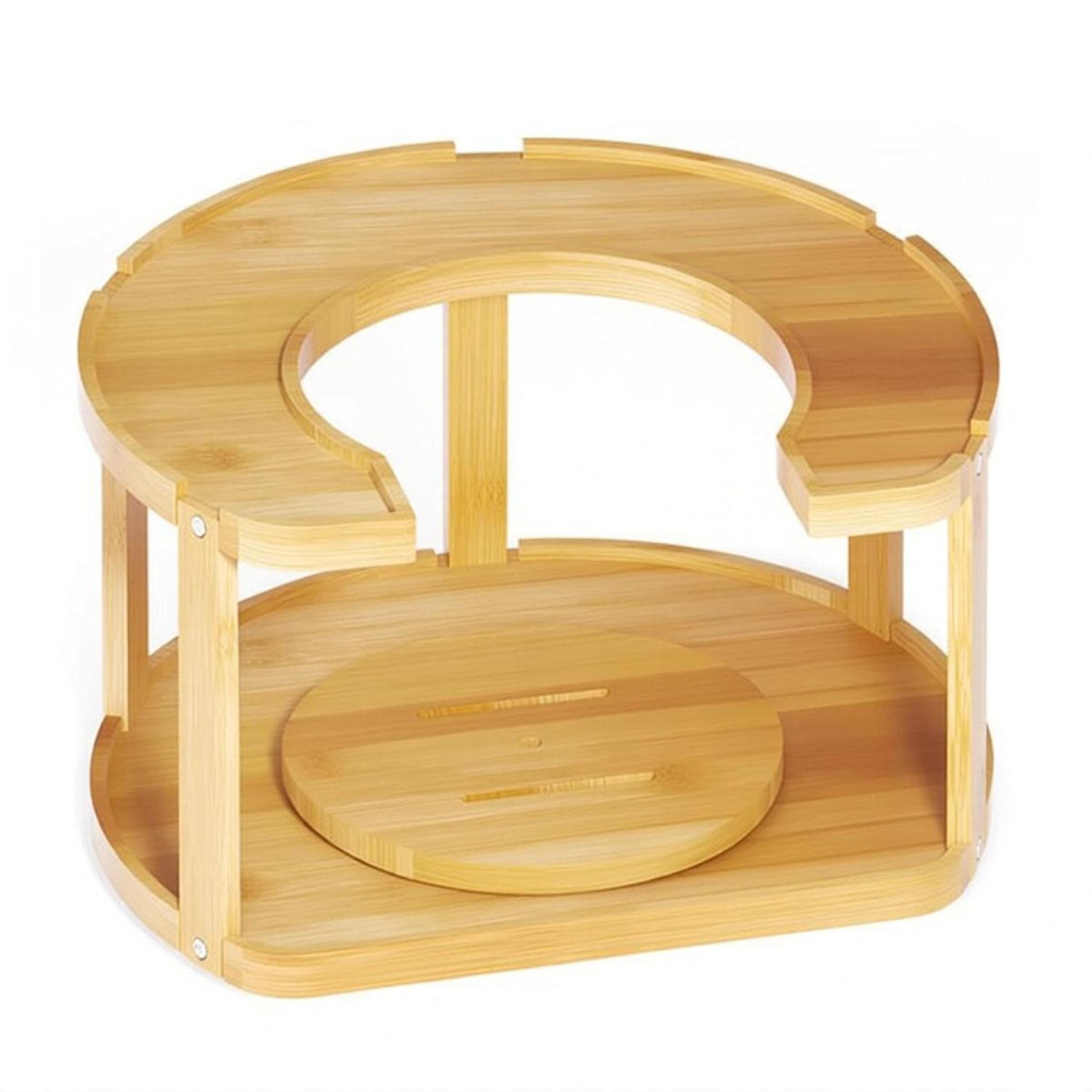 2 tier bamboo lazy susan spice rack for cabinet pantry storage