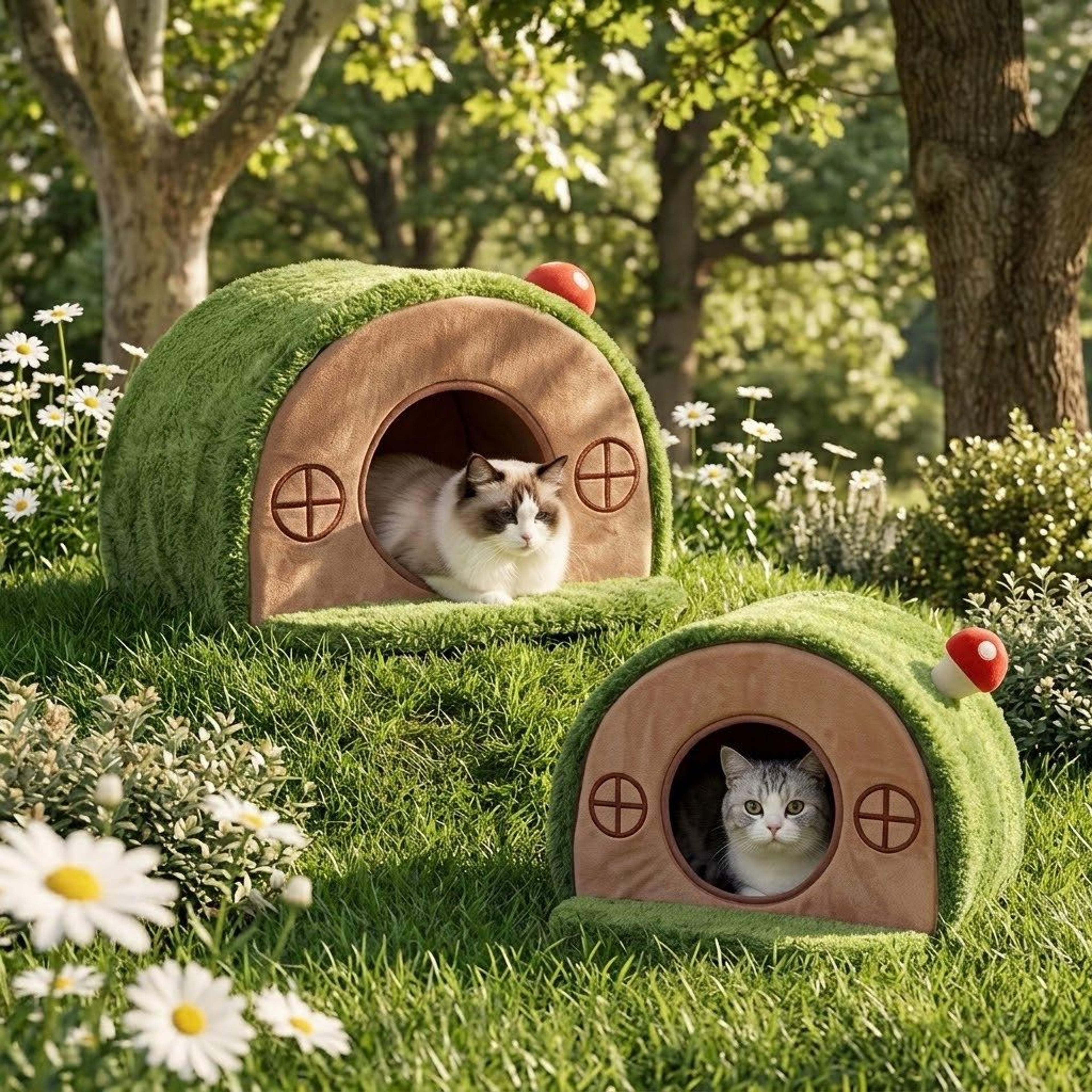 Cozy Tree Hole Cat Cave Bed With Washable Cushion For Small Pets 1