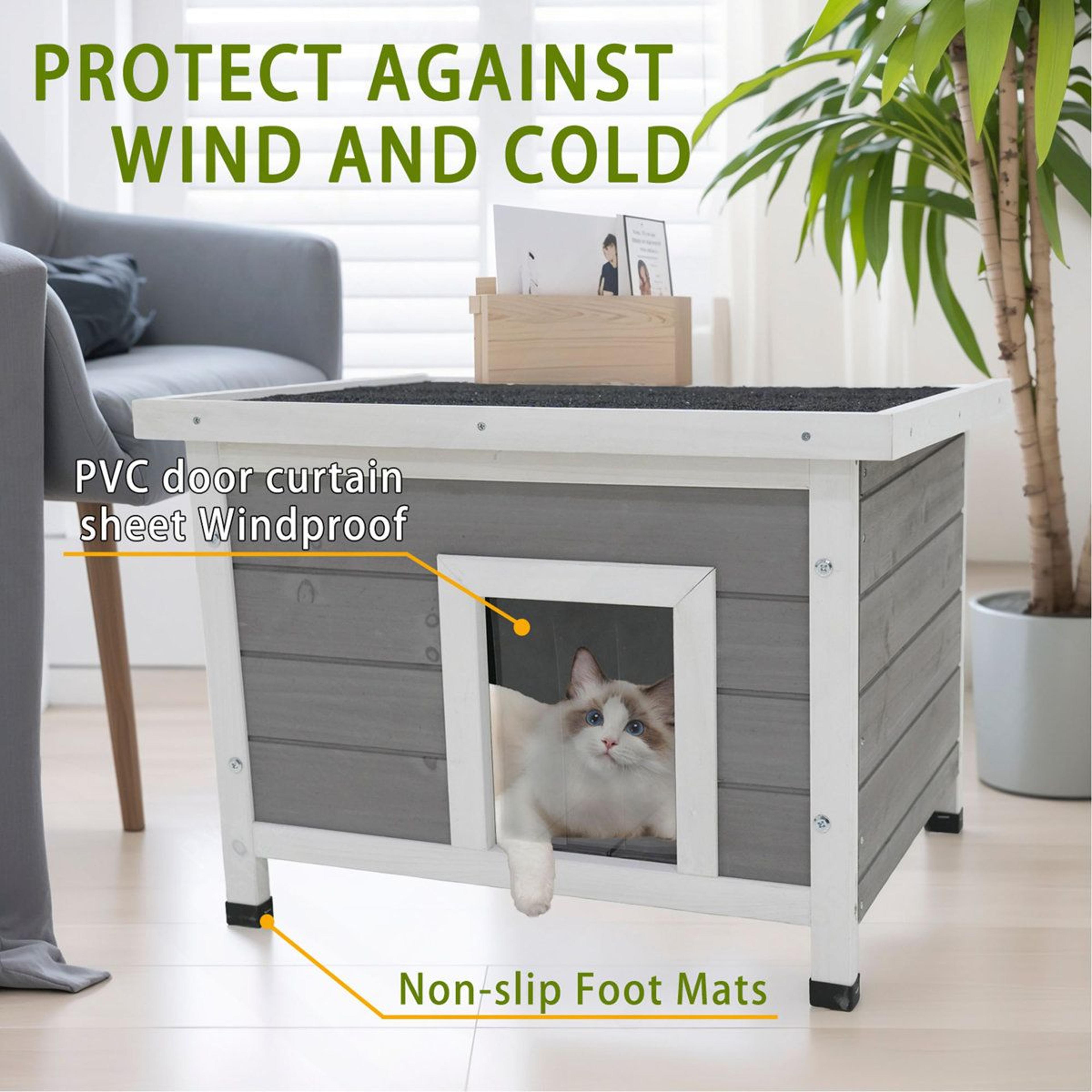 Weatherproof Outdoor Cat House And Feral Kitty Shelter With Asphalt Roof 5