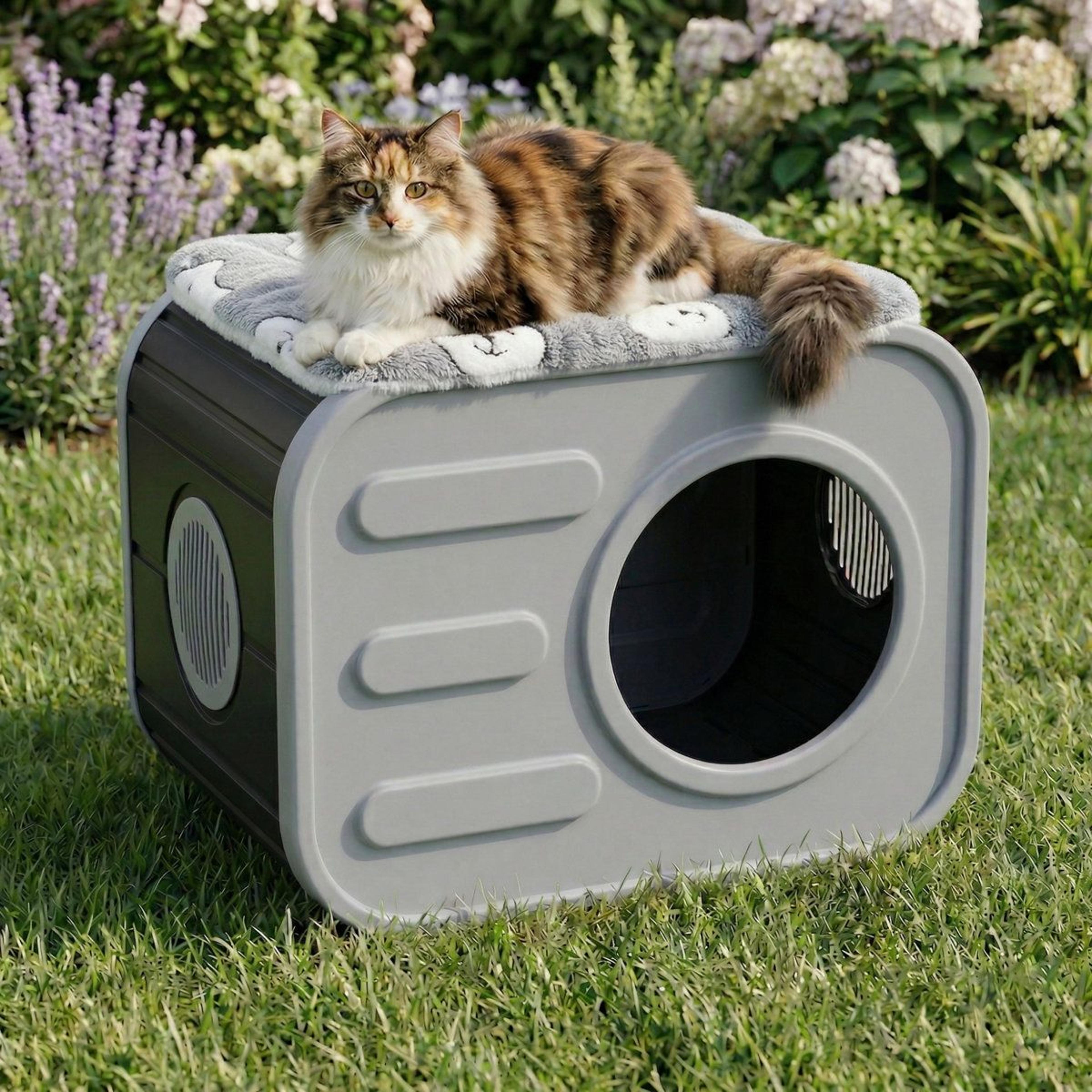Camera Shaped Outdoor Cat House Weatherproof Resin Cat Shelter With Cushion For Indoor  Outdoor Use 1