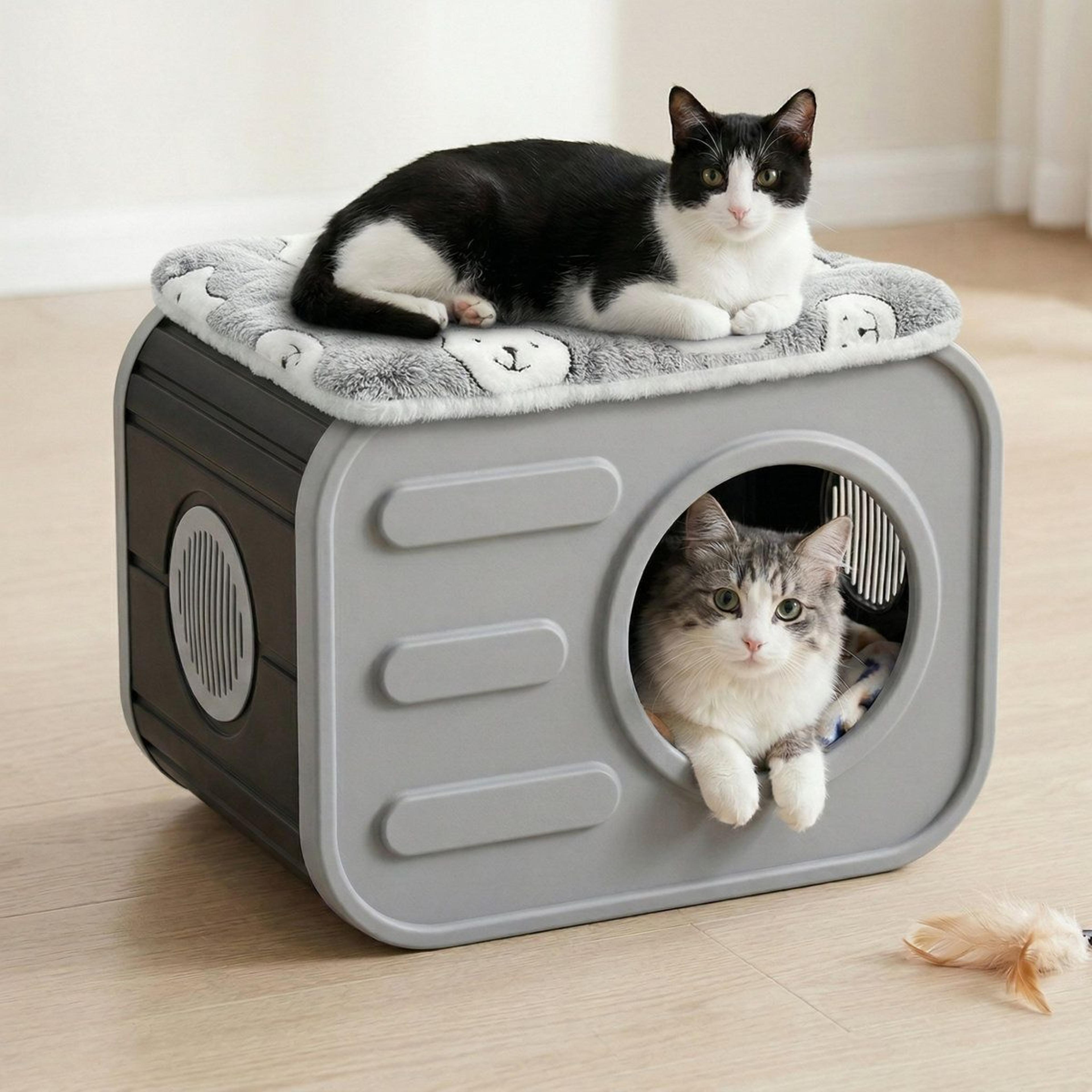 Camera Shaped Outdoor Cat House Weatherproof Resin Cat Shelter With Cushion For Indoor  Outdoor Use 4