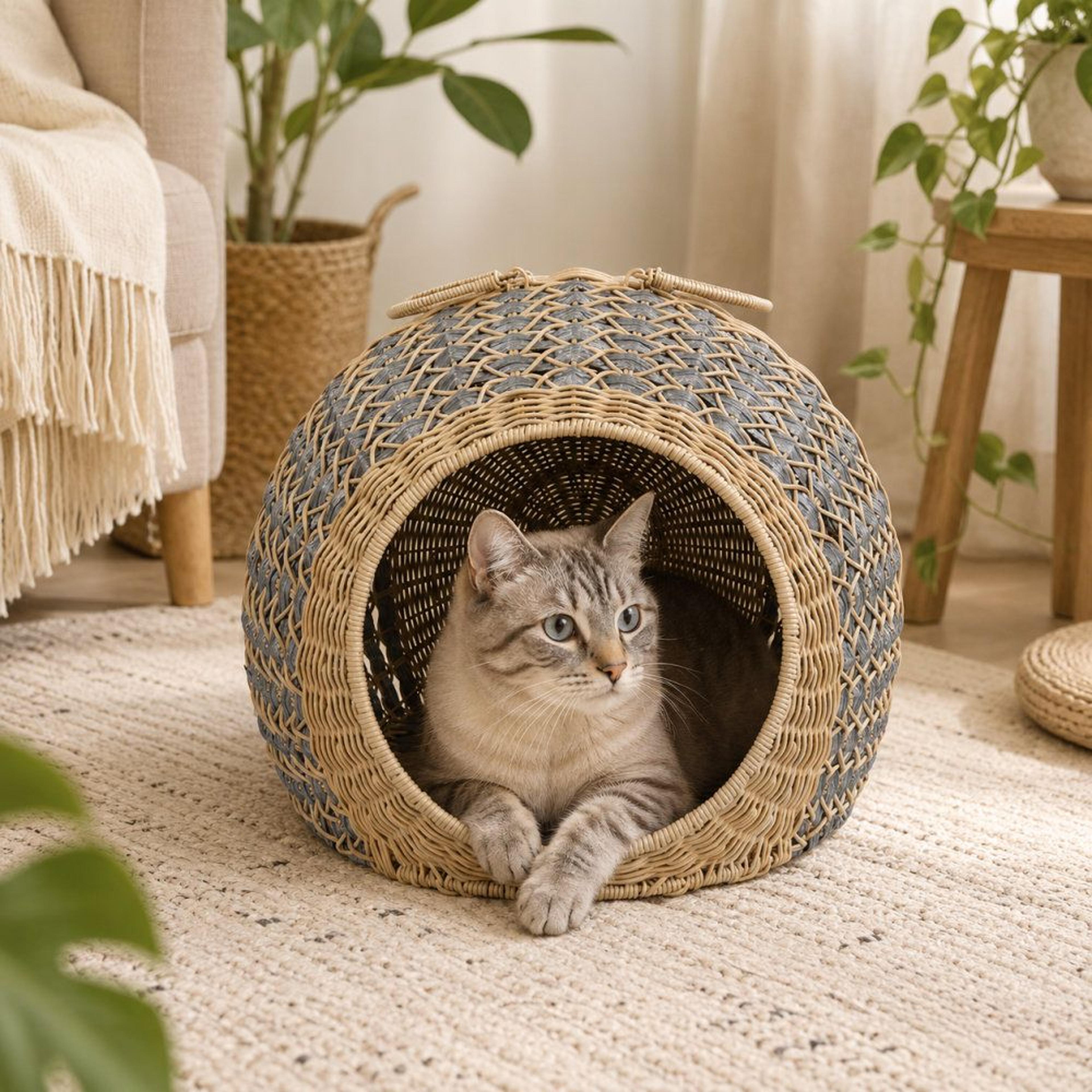 Handwoven Cat House With Cushion Cozy Indoor Pet Cave Hideaway 1