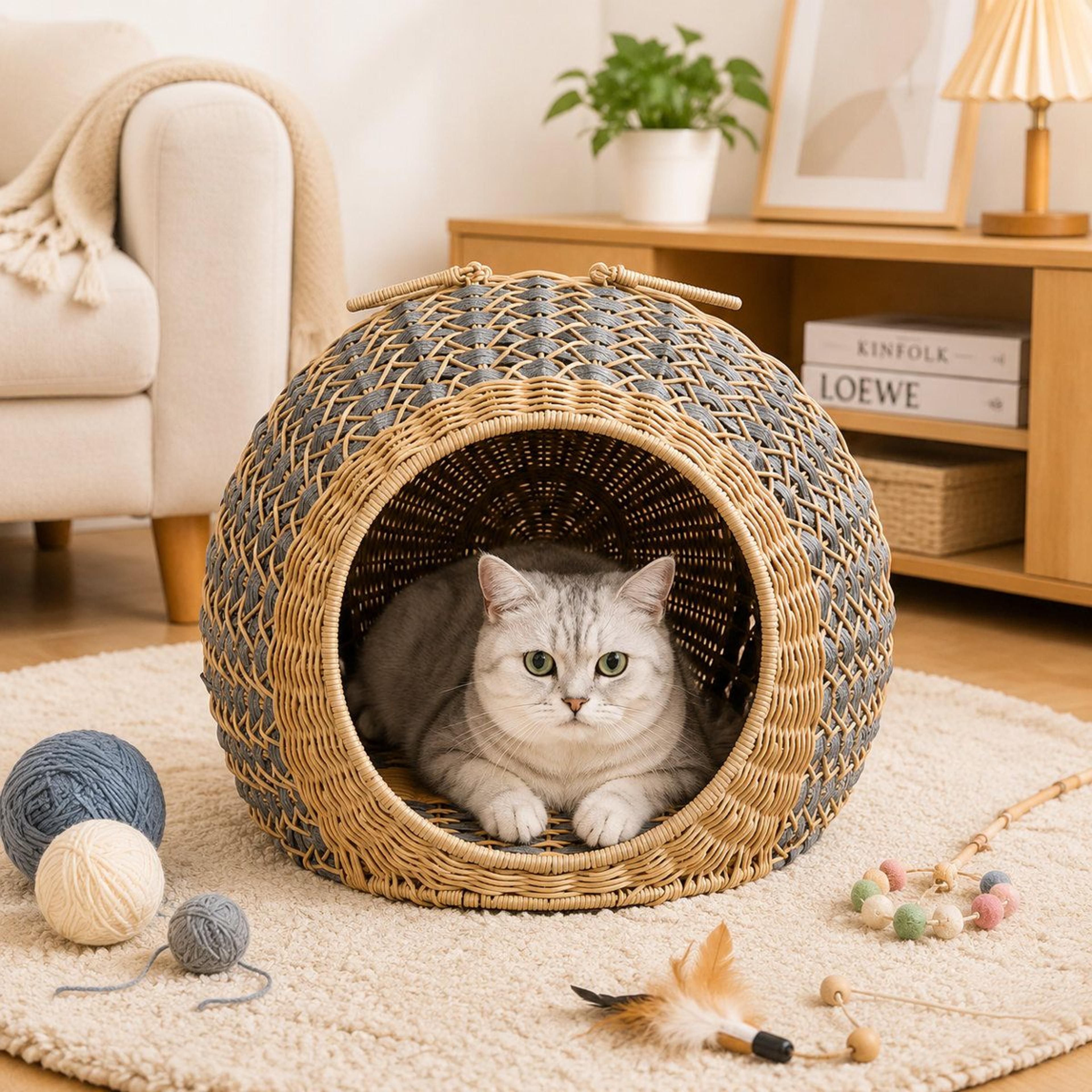 Handwoven Cat House With Cushion Cozy Indoor Pet Cave Hideaway 2