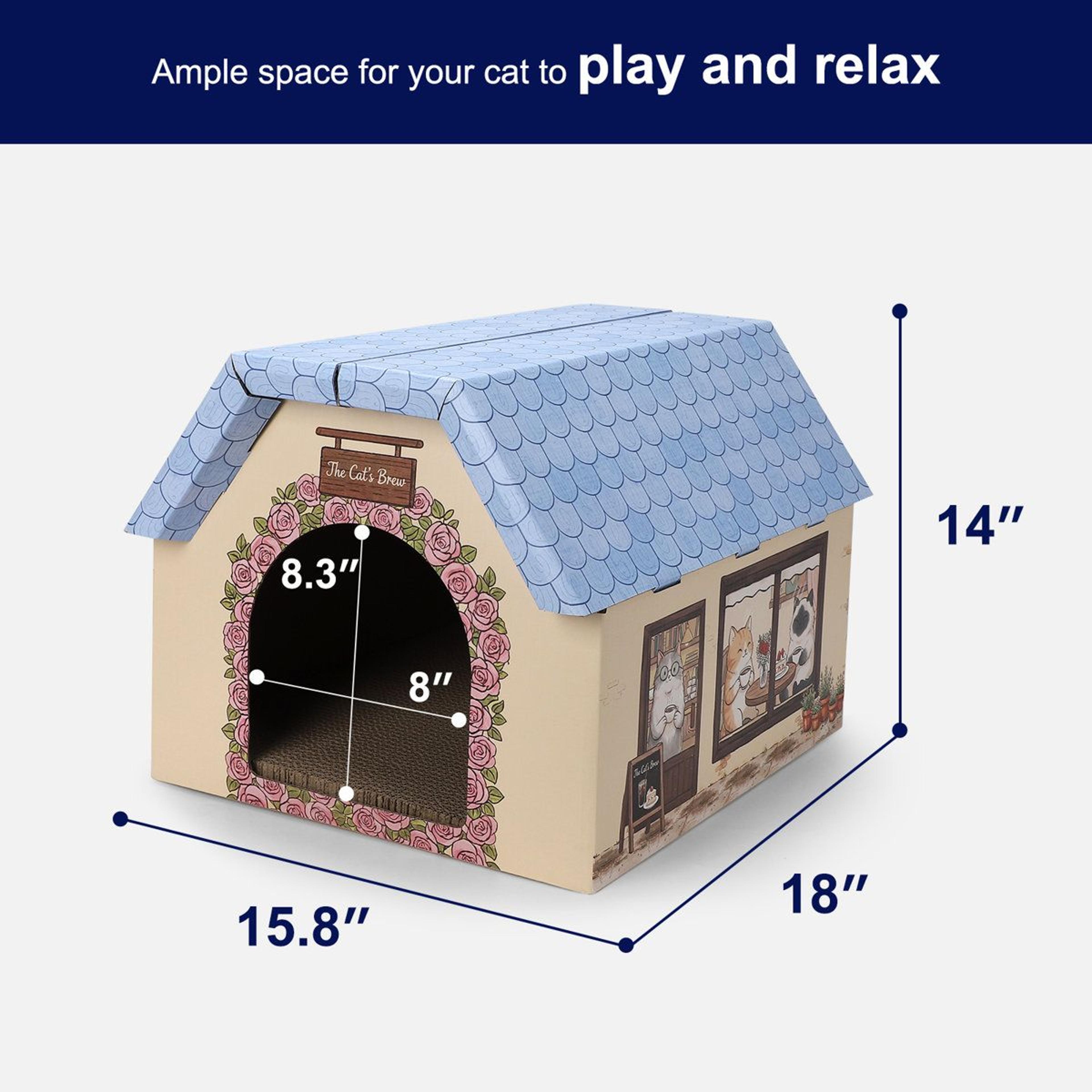Coffee Shop Fun House 2in1 Cardboard Cat House And Scratcher Playhouse 4