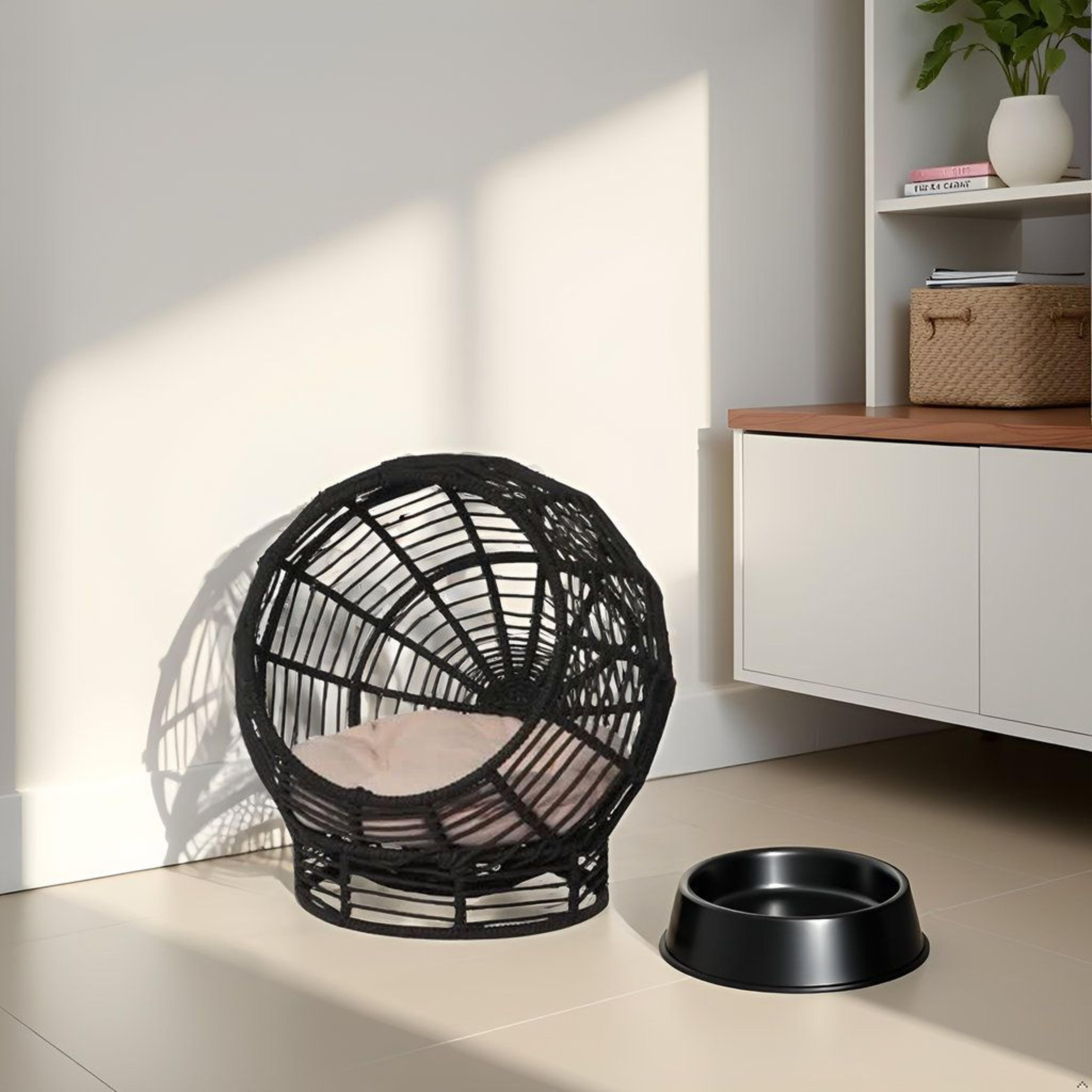 Elevated Cat Hut Woven Indoor Cooling Cat Bed With Plush Cushion 4