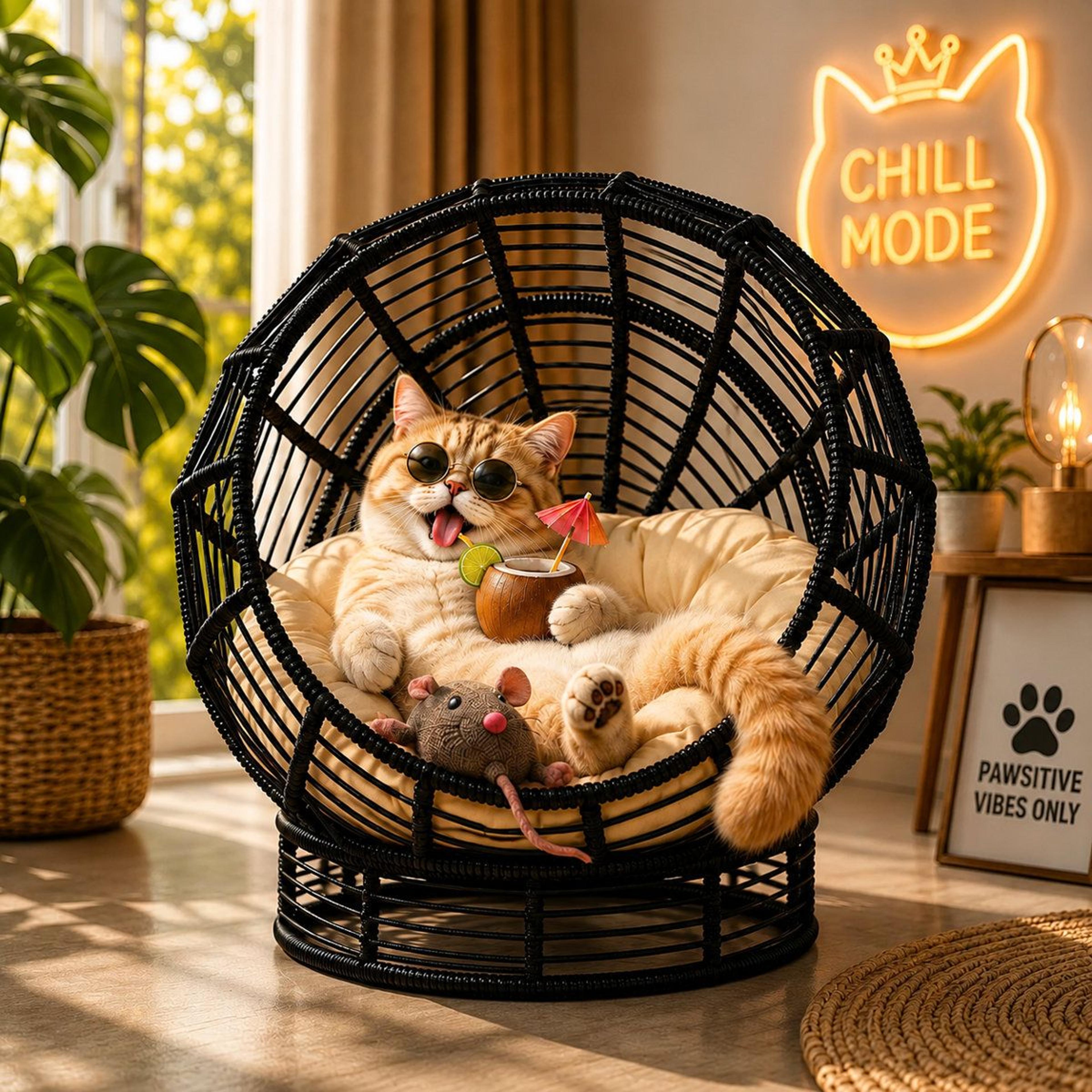 Elevated Cat Hut Woven Indoor Cooling Cat Bed With Plush Cushion 5