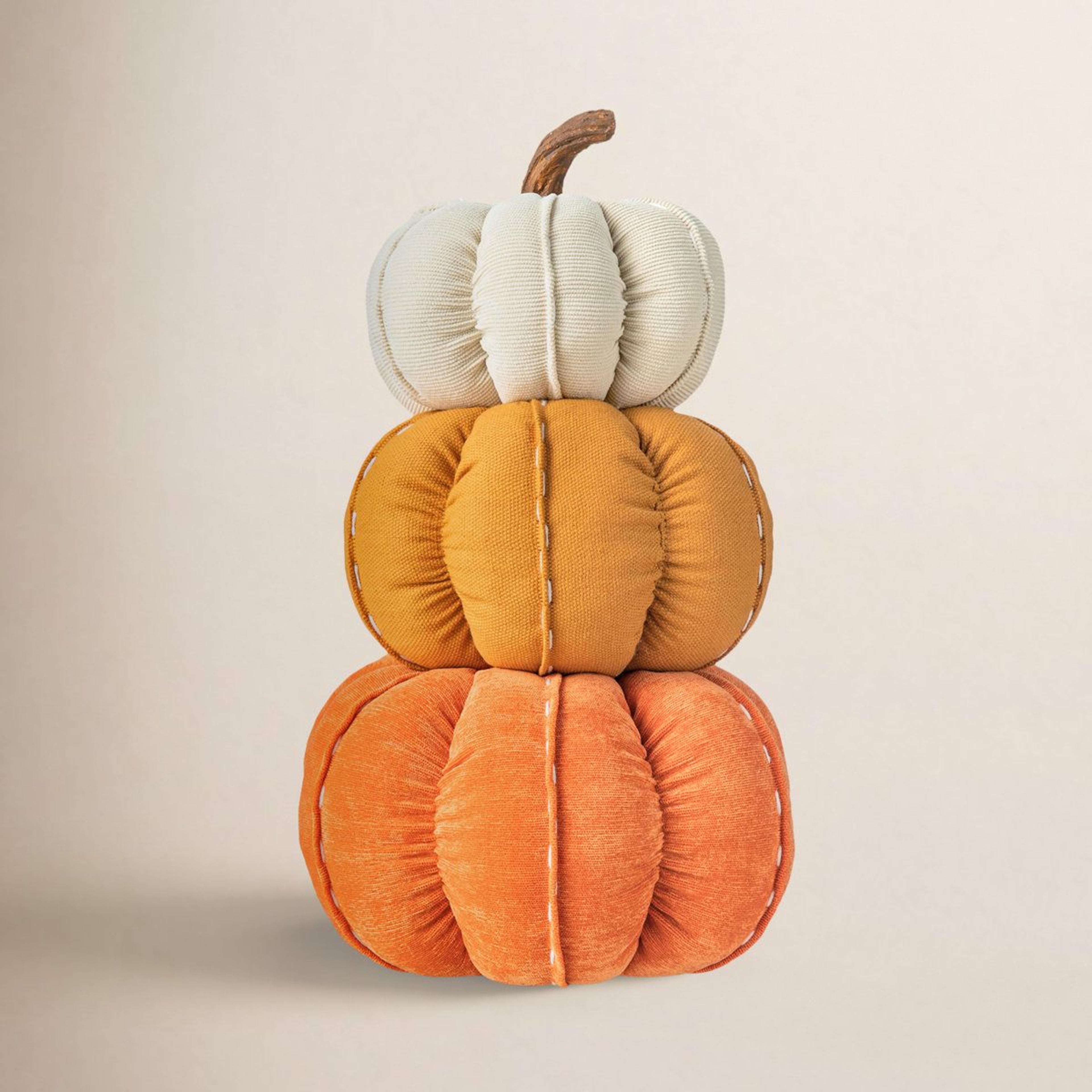 Handmade Stacked Fabric Pumpkin Decor For Fall Harvest Table Centerpiece 5