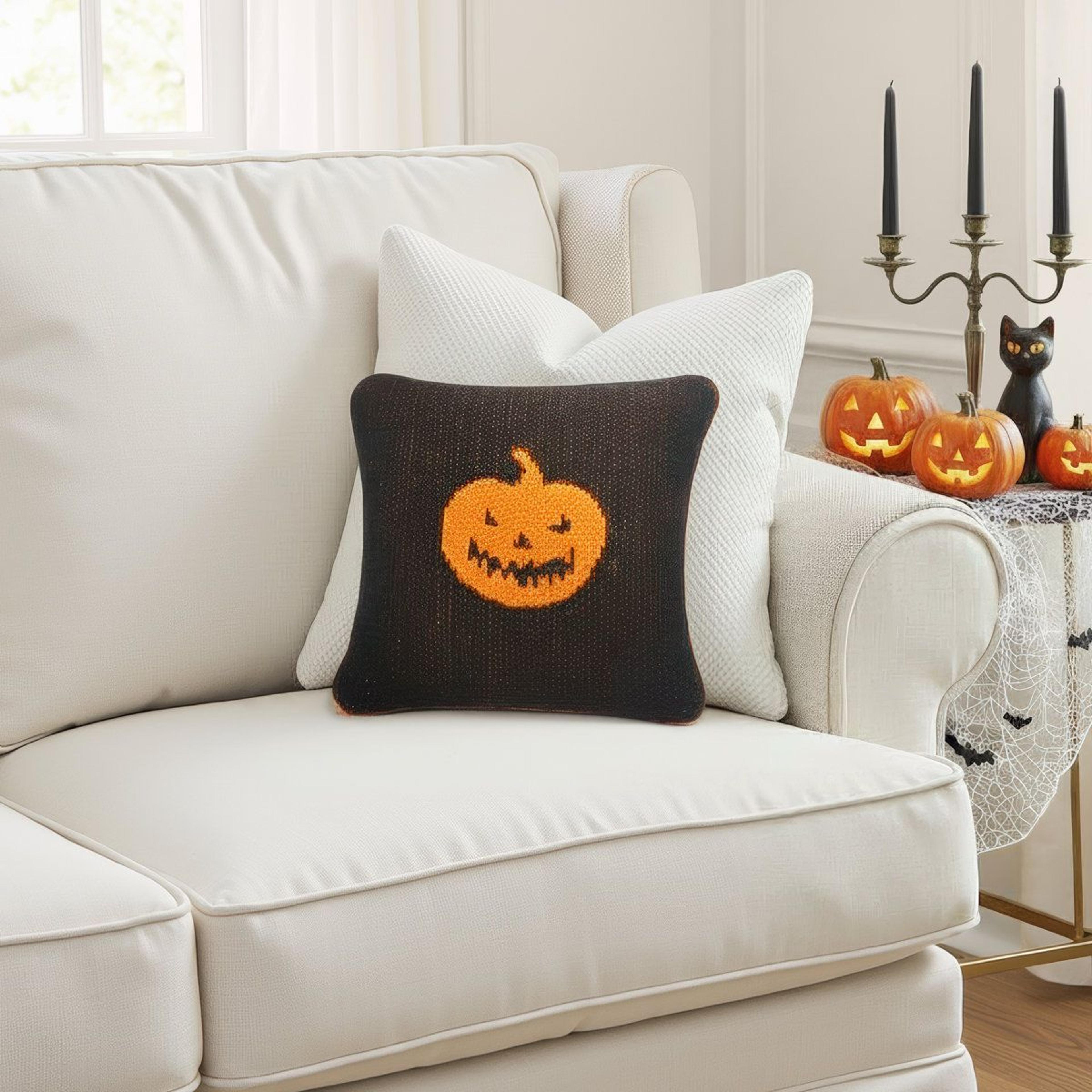 Lantern Reversible Knit Halloween Throw Pillow 6
