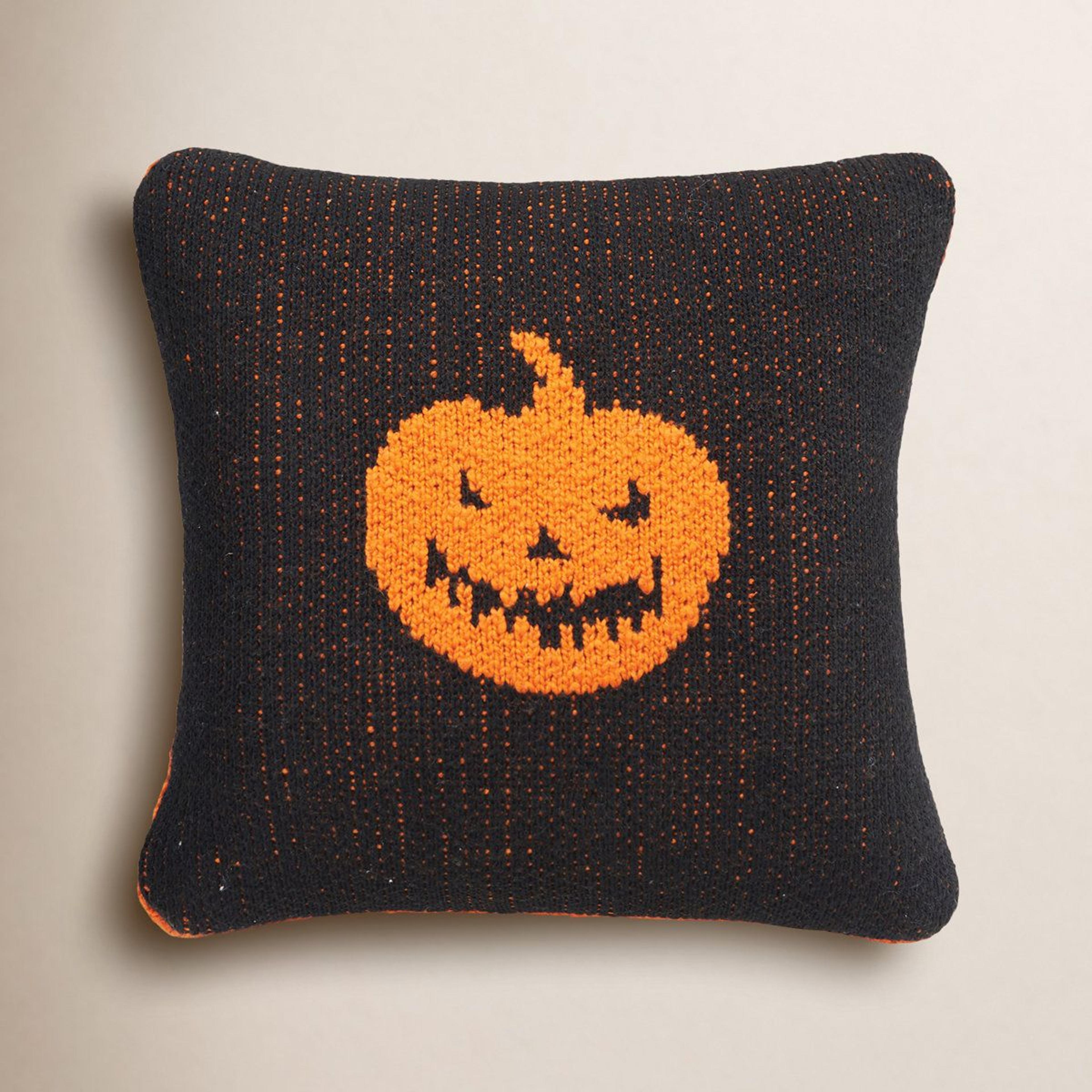 Lantern Reversible Knit Halloween Throw Pillow 7