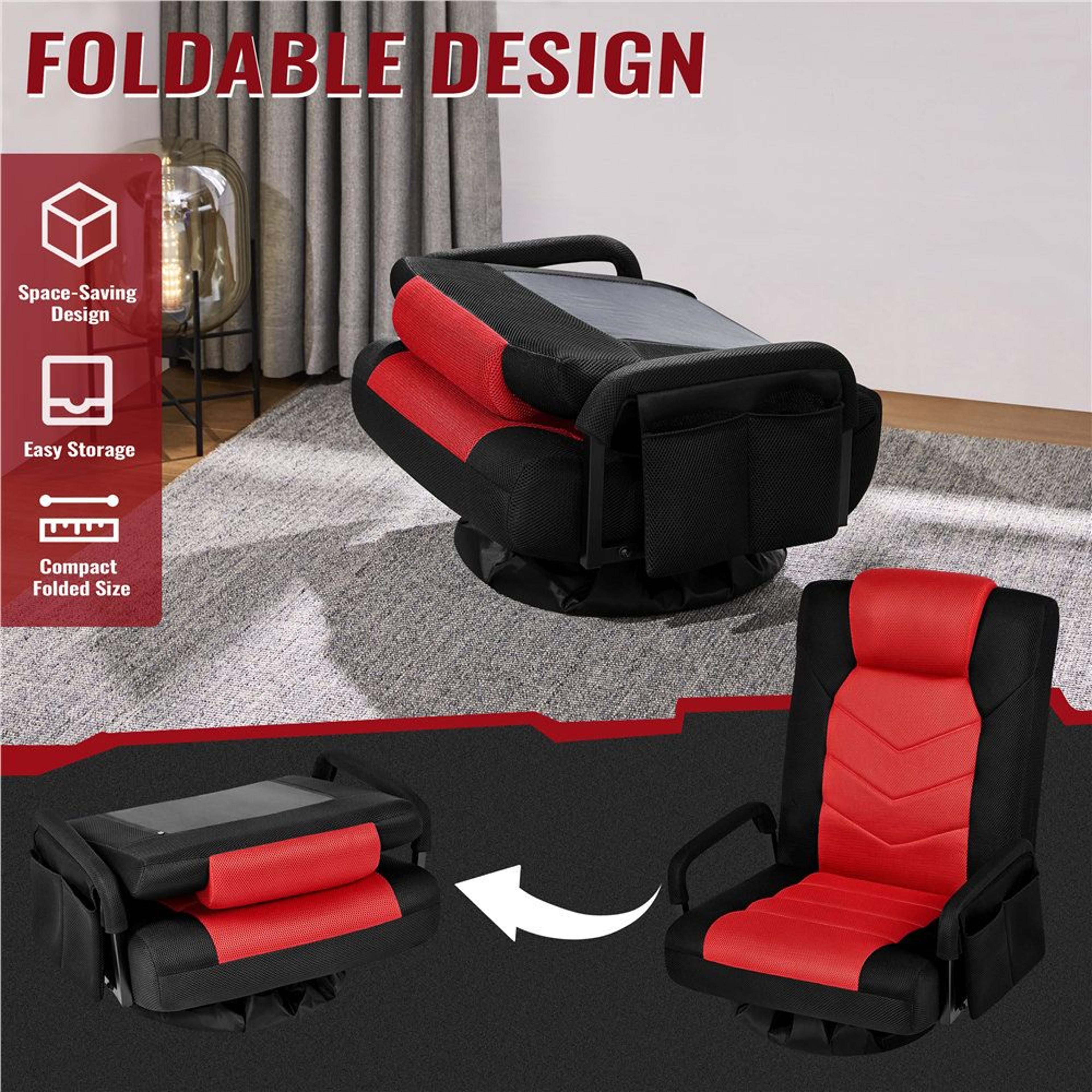 360 Swivel Gaming Floor Chair With Adjustable Backrest Foldable Ergonomic Seat For Console Gaming A 3