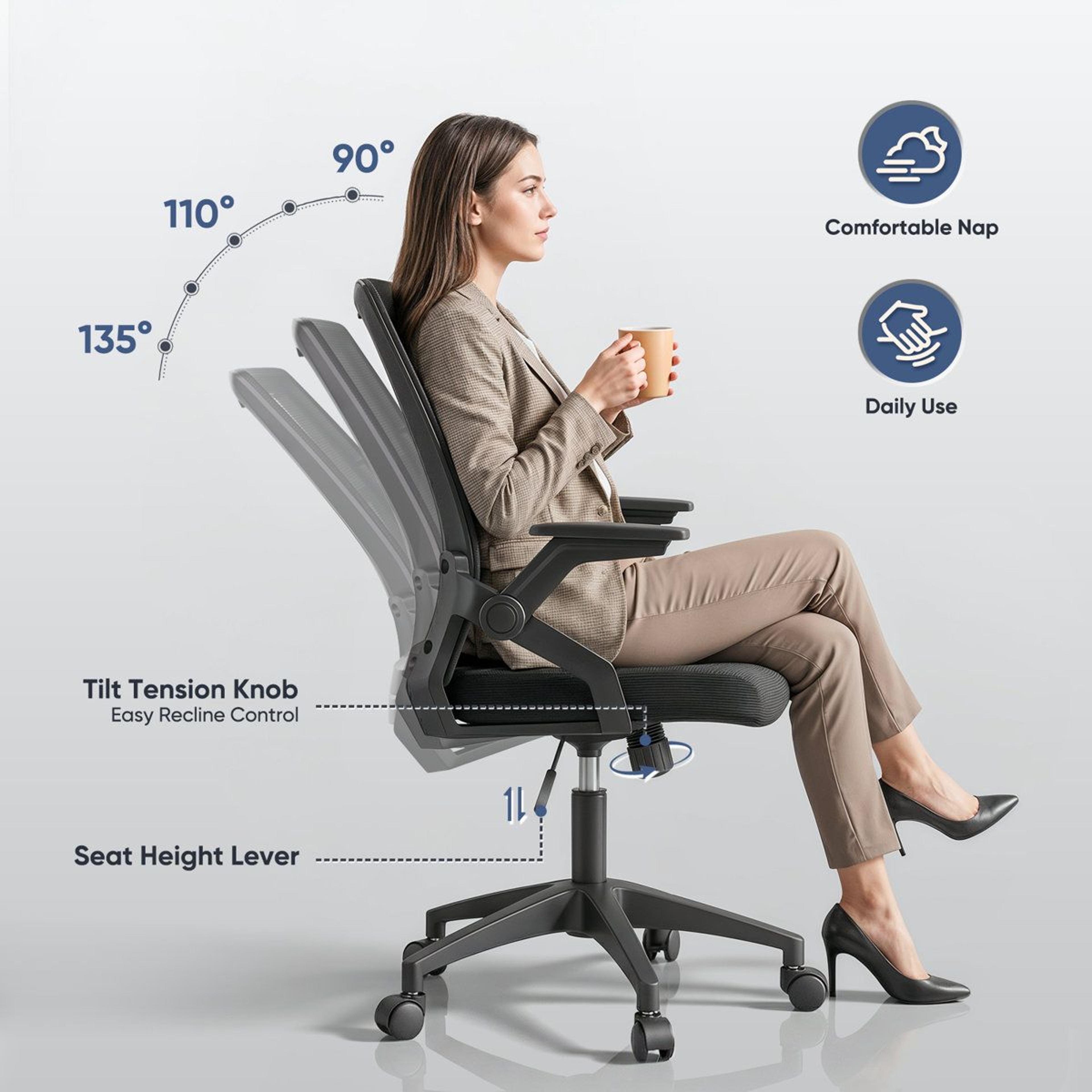 Ergonomic Mesh Office Chair With FlipUp Arms For Small Spaces 1