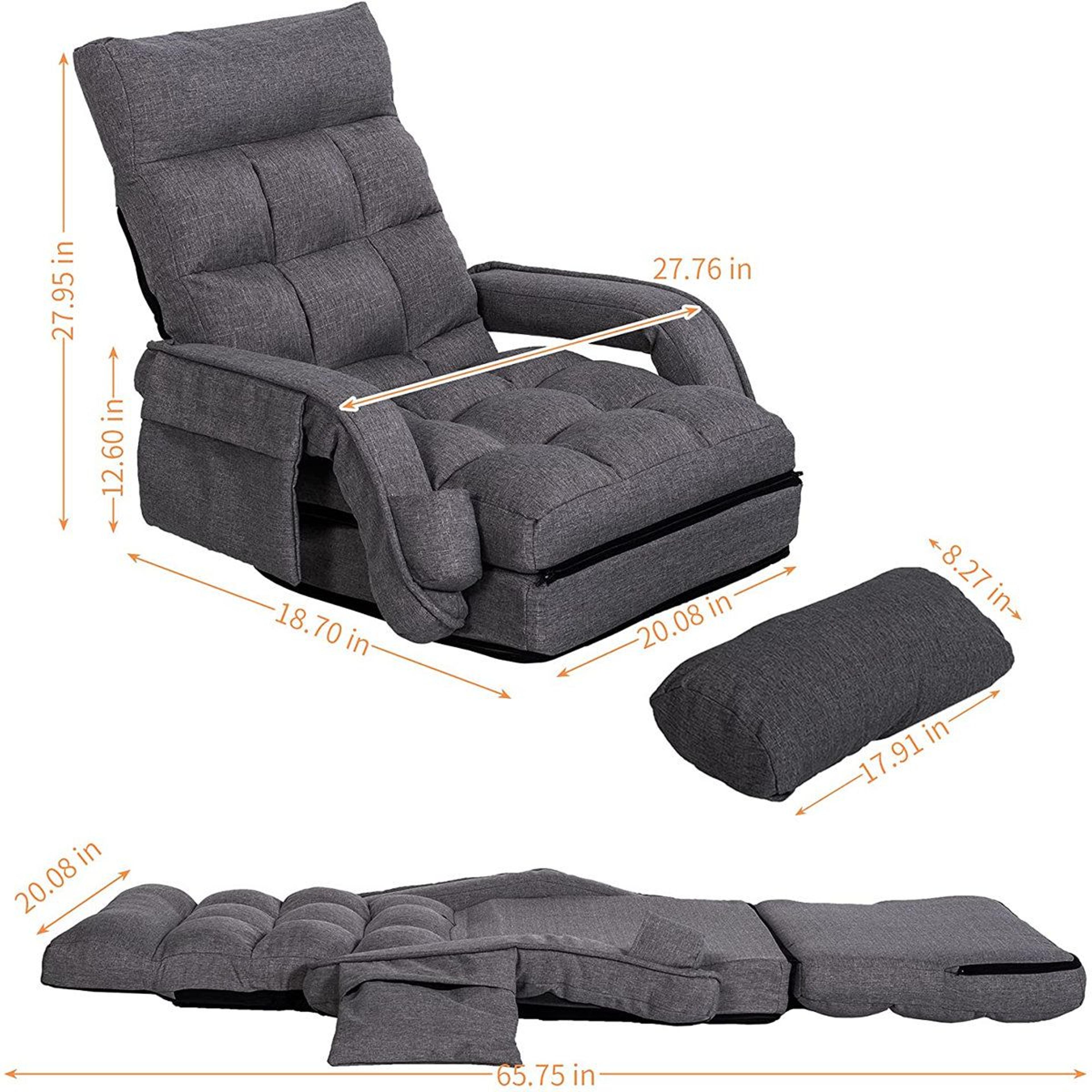 Reclining Ergonomic Floor Chair With Footrest And Adjustable Backrest 8