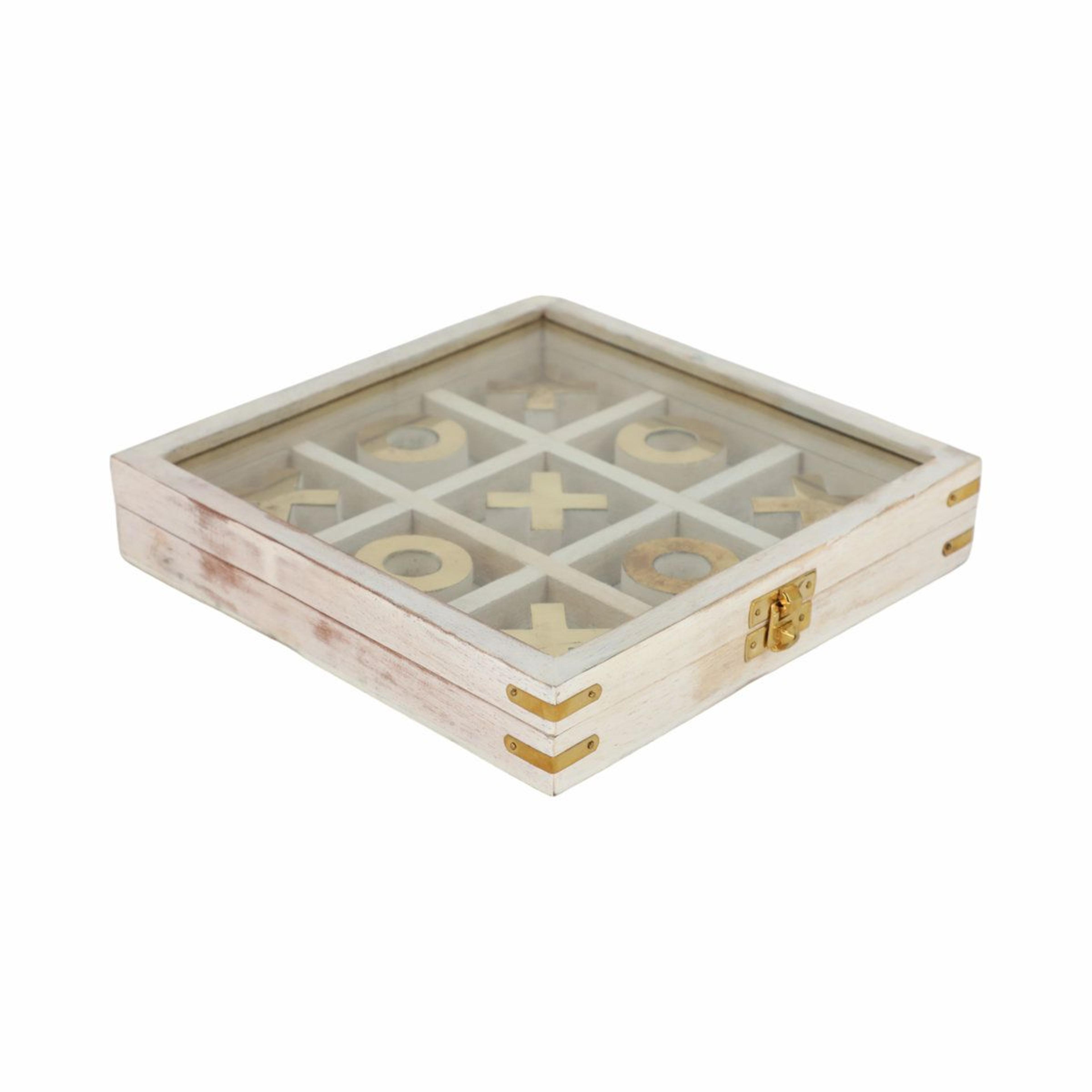 Handmade Wood And Glass Tic Tac Toe Game Modern Coffee Table Decor Set 2
