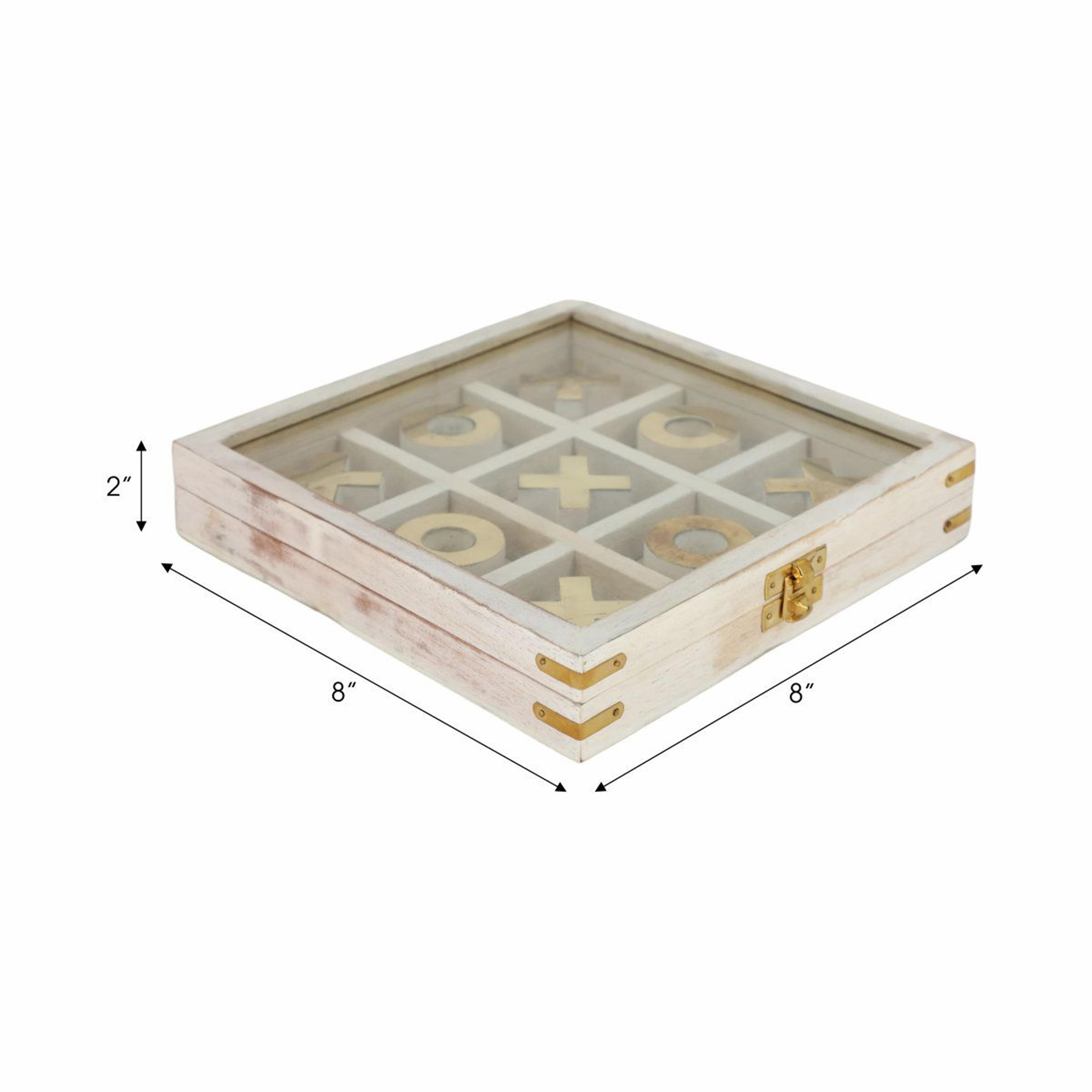 Handmade Wood And Glass Tic Tac Toe Game Modern Coffee Table Decor Set 6