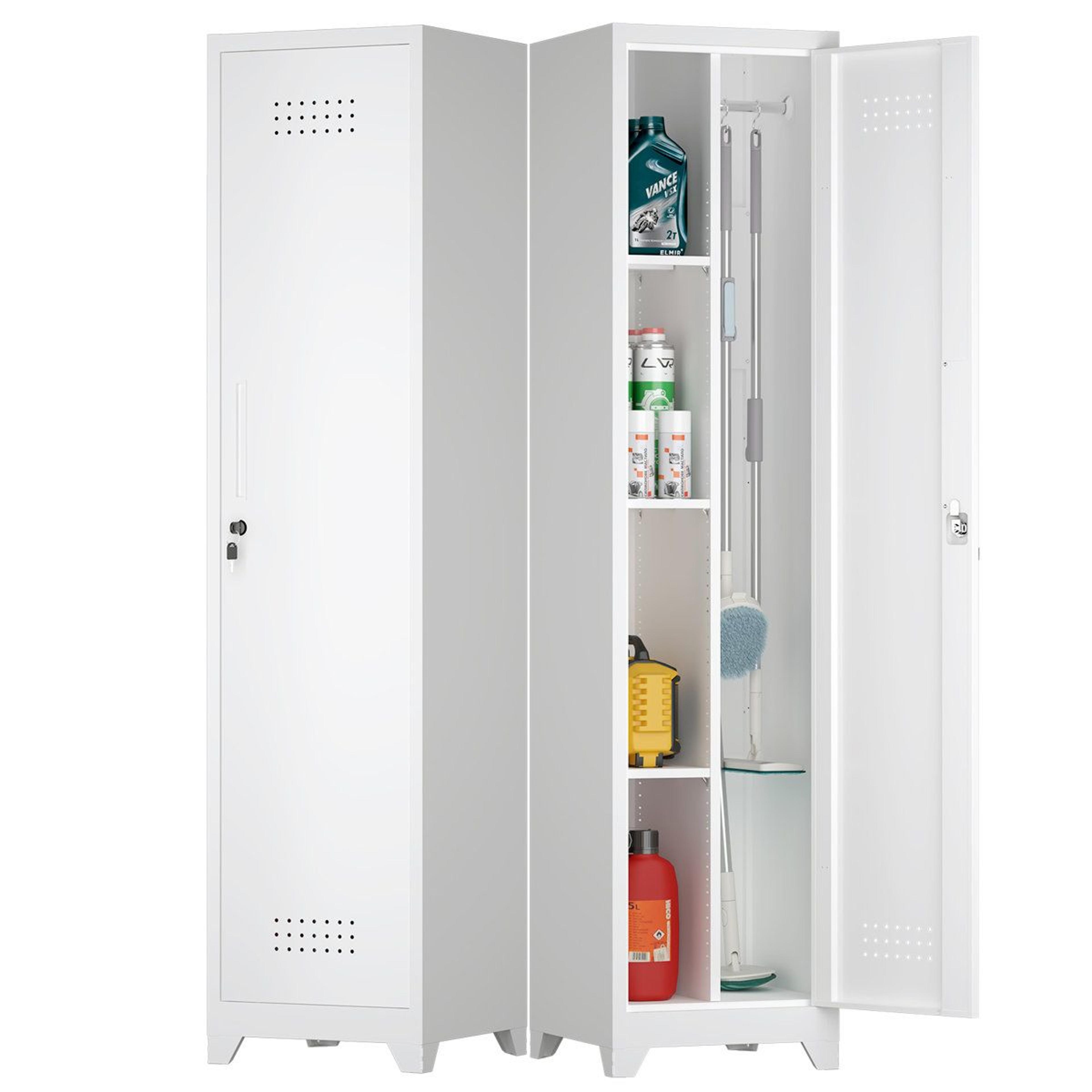 slim metal broom closet storage cabinet for laundry and office