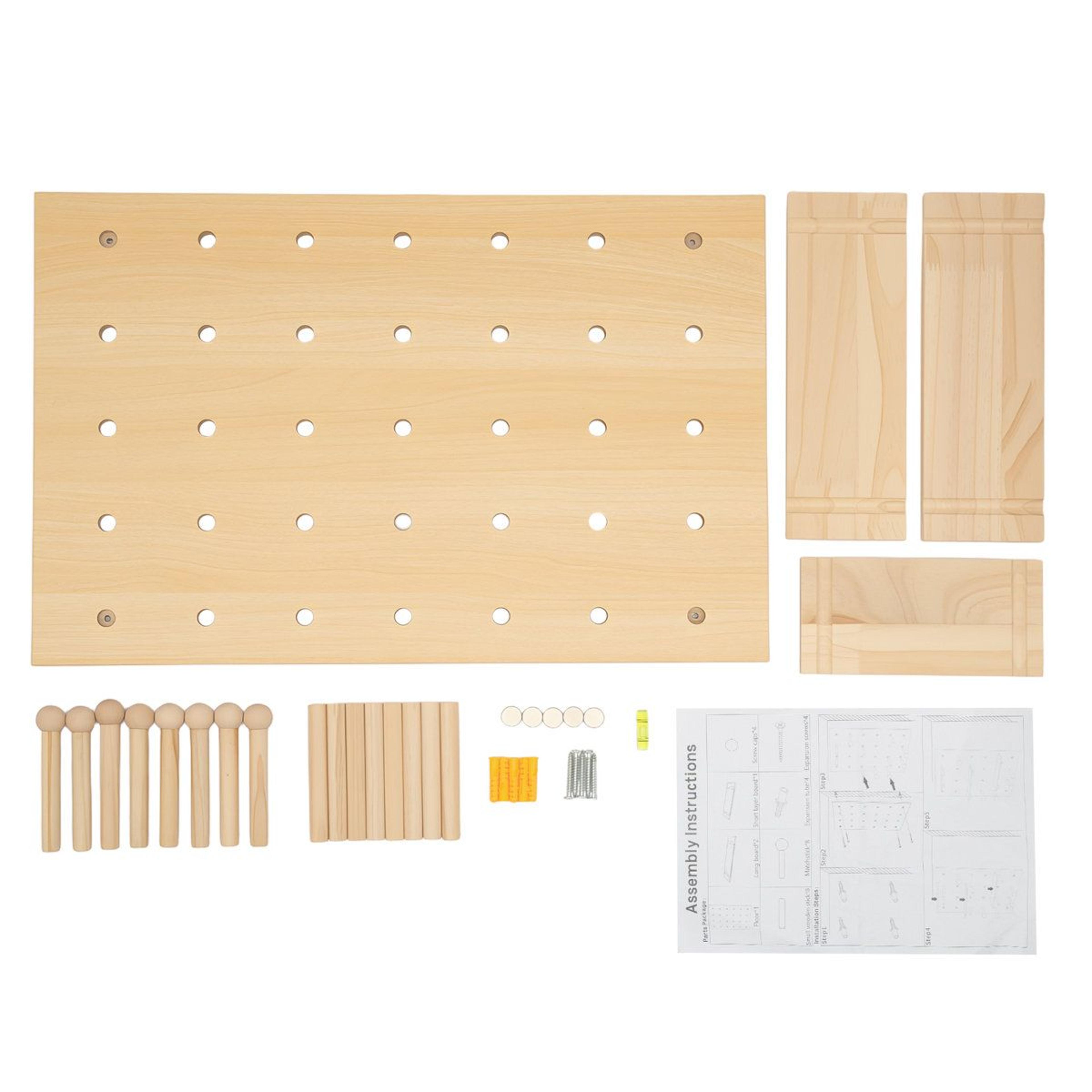 Modular Wooden Pegboard Wall Organizer And Customizable Display Shelf 10