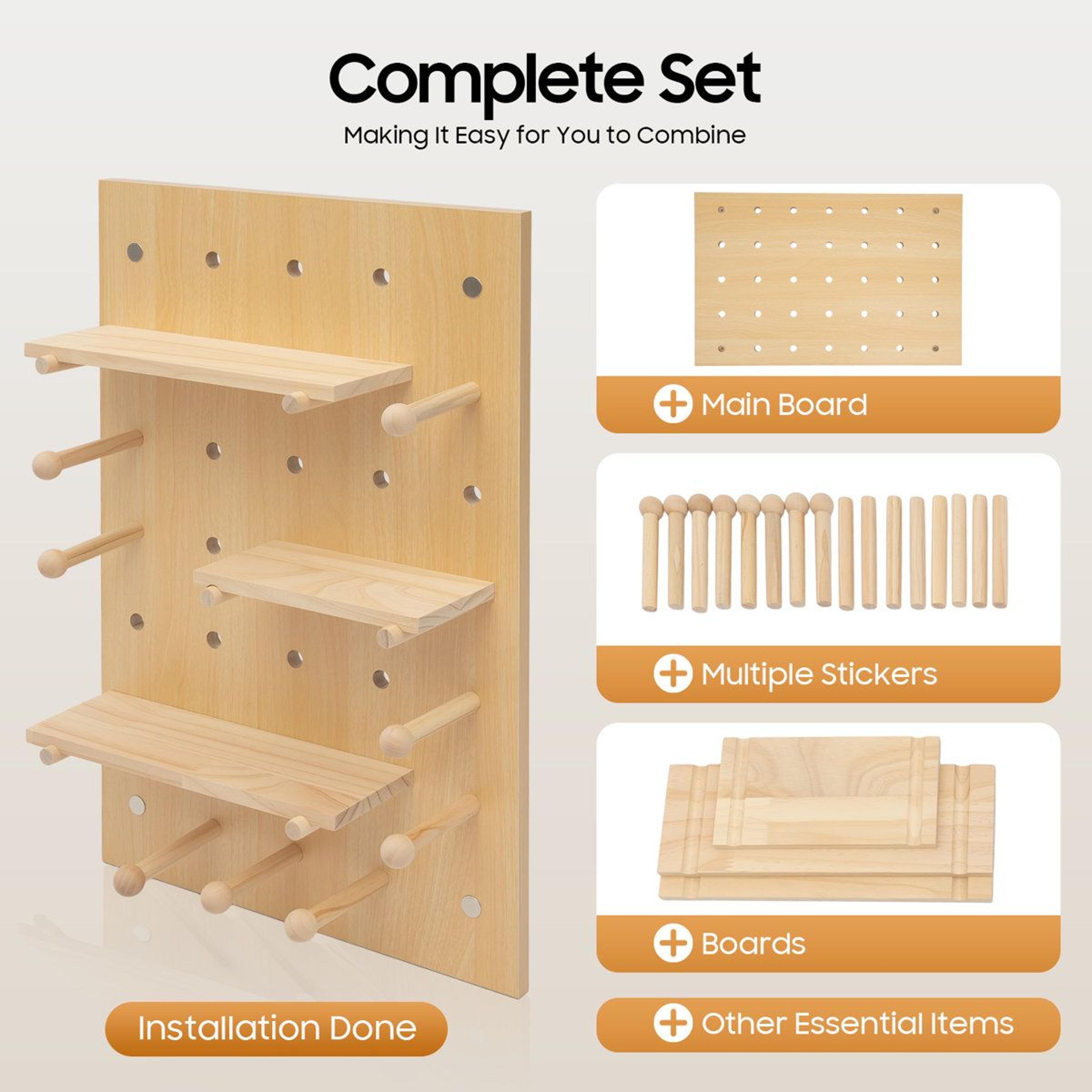 Modular Wooden Pegboard Wall Organizer And Customizable Display Shelf 2