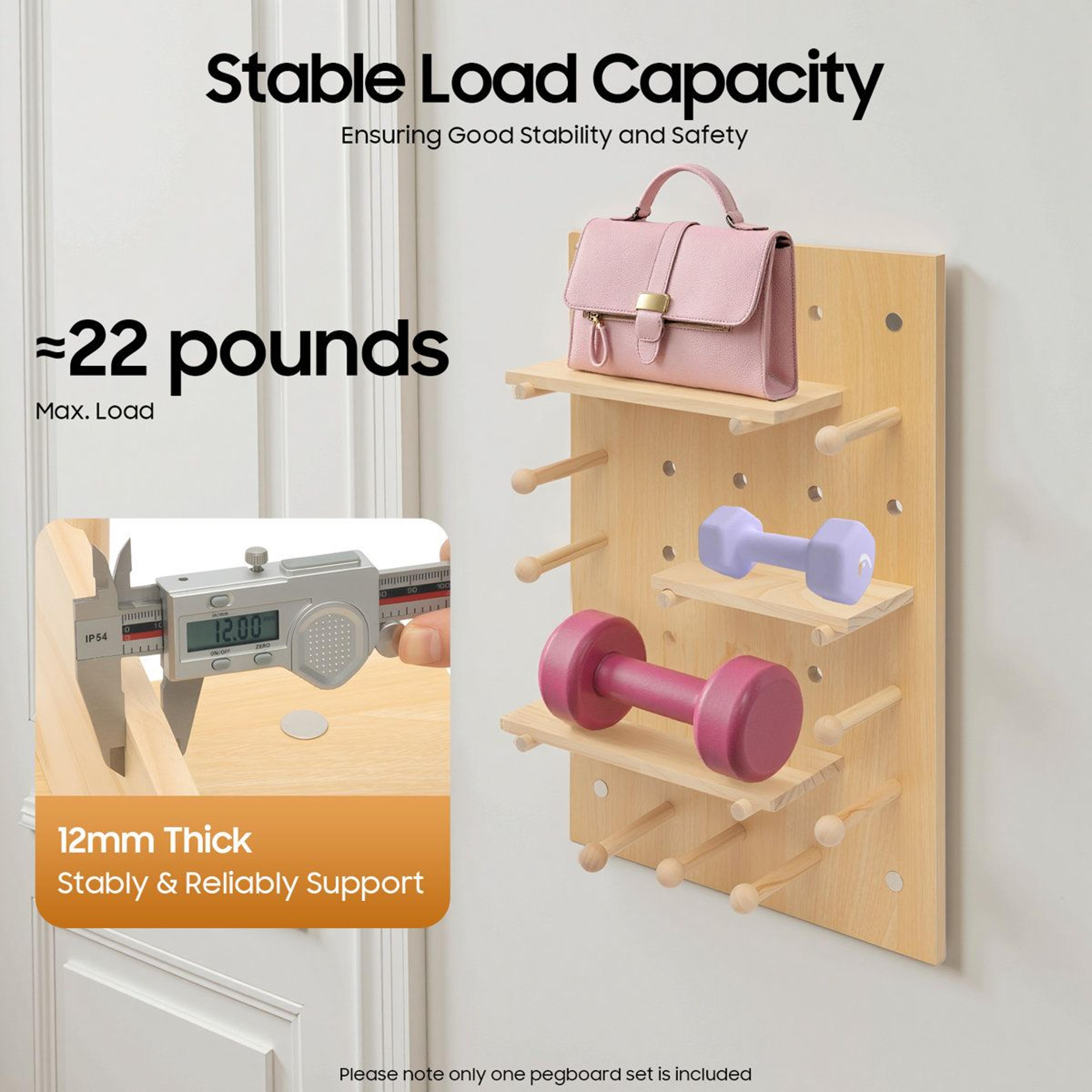 Modular Wooden Pegboard Wall Organizer And Customizable Display Shelf 3