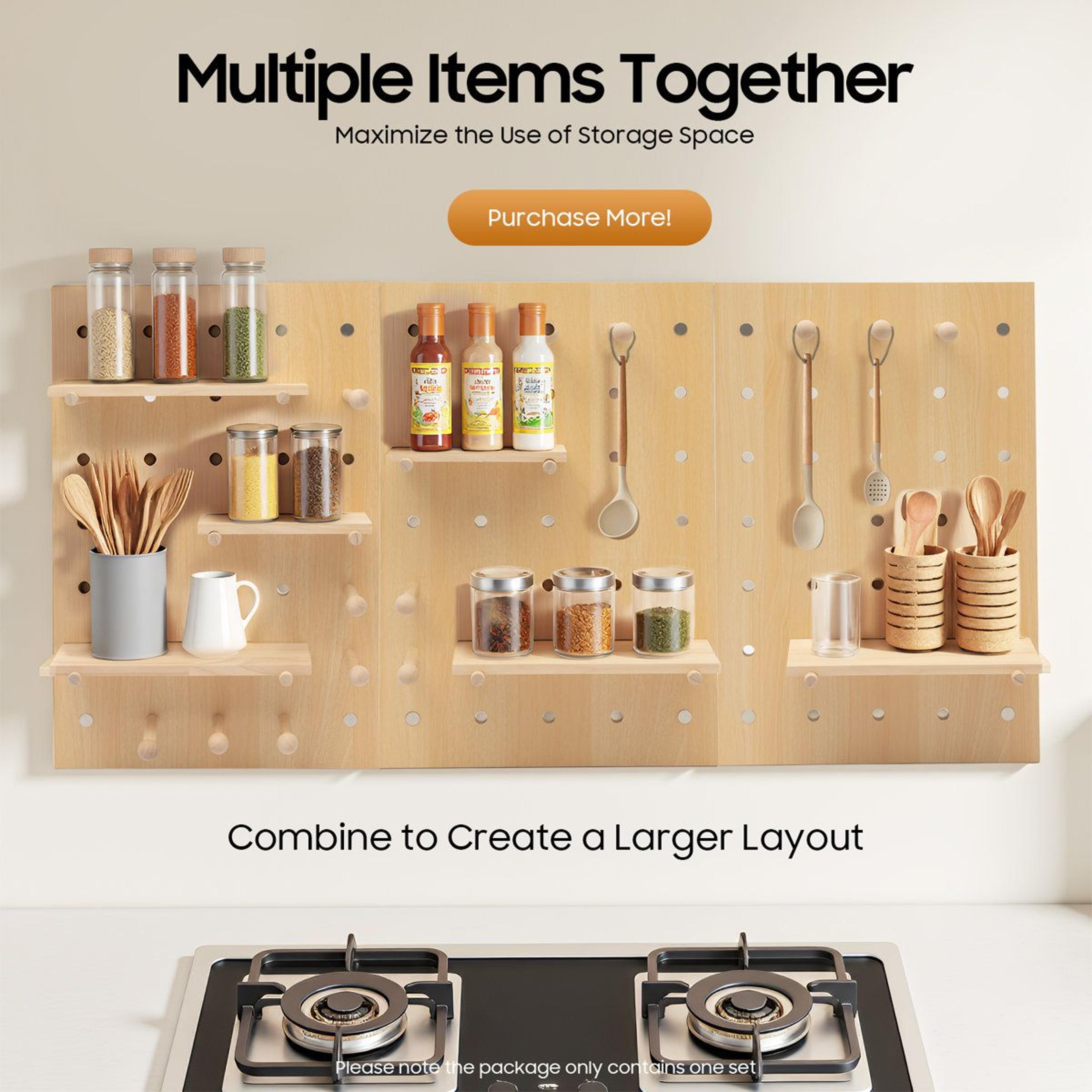 Modular Wooden Pegboard Wall Organizer And Customizable Display Shelf 13