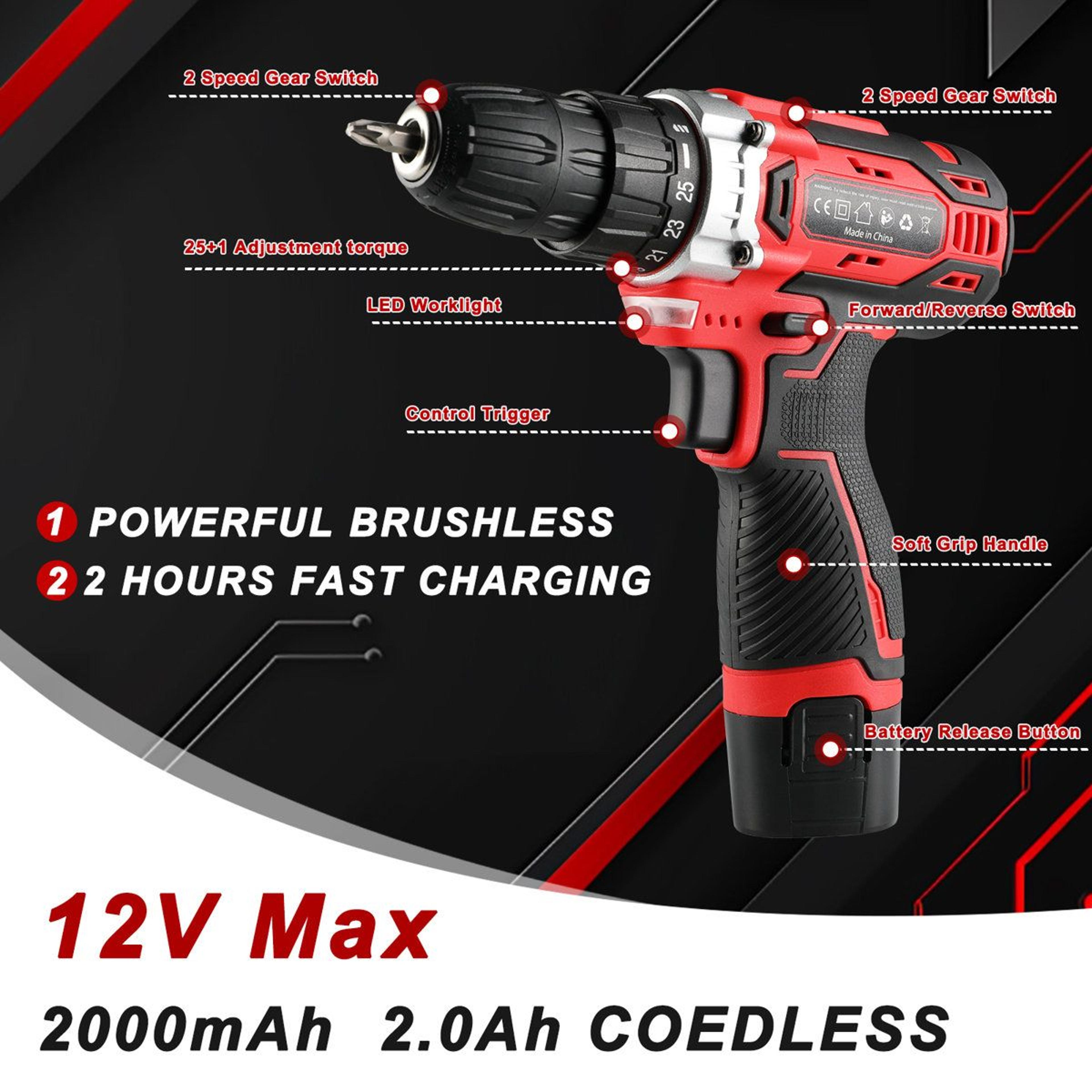 100 Piece Cordless Drill And Home Tool Kit Set With Brushless Power Drill 1